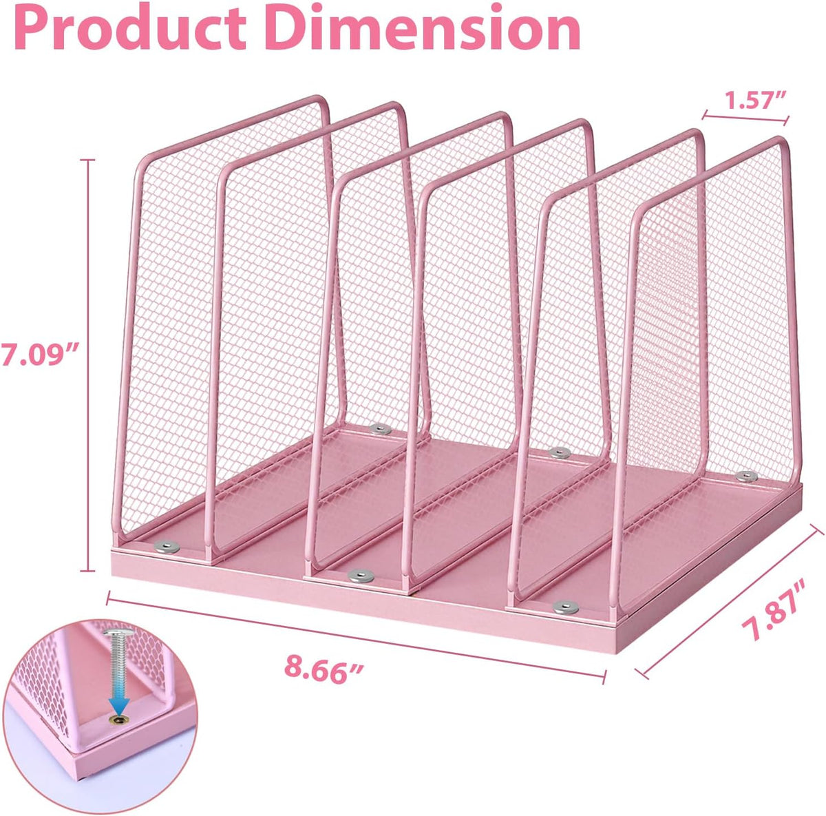 LEKETREE Small Desk File Organizer, 5-Section Upright File Sorter, Vertical File Folder Holder, Mesh Metal Wood Office