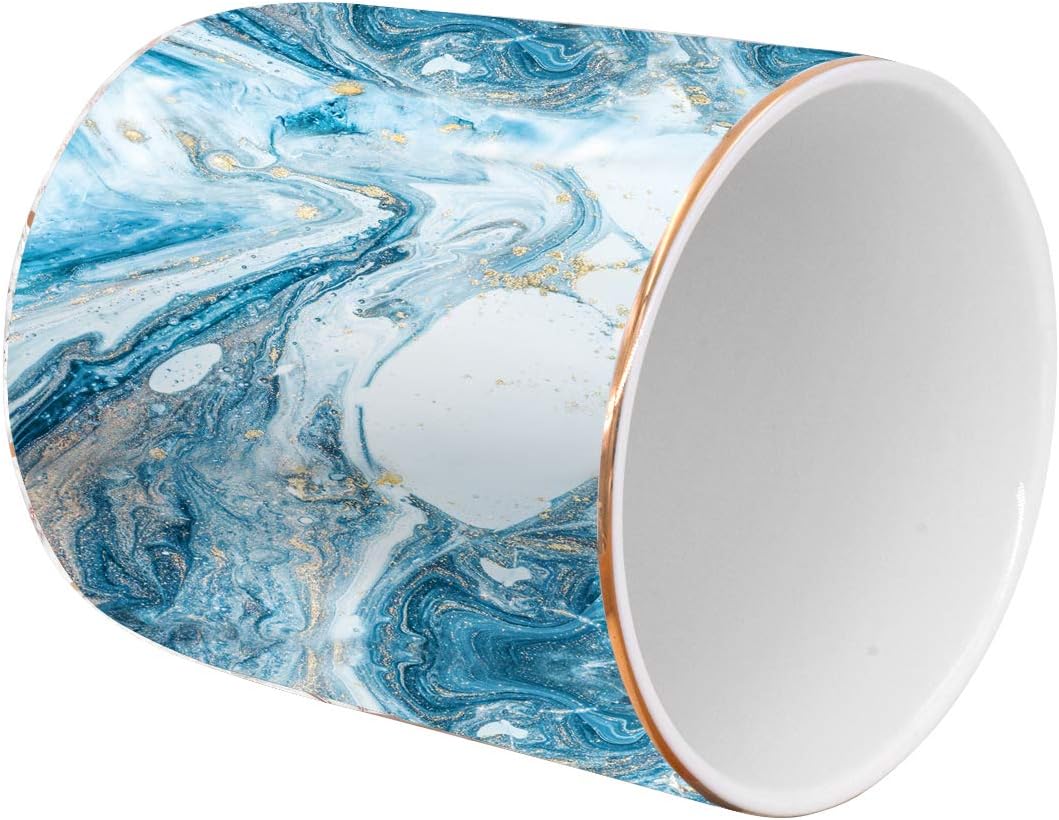 Durable Ceramic Pencil Cup Holder Marble Design Makeup Cups / Blue Marble