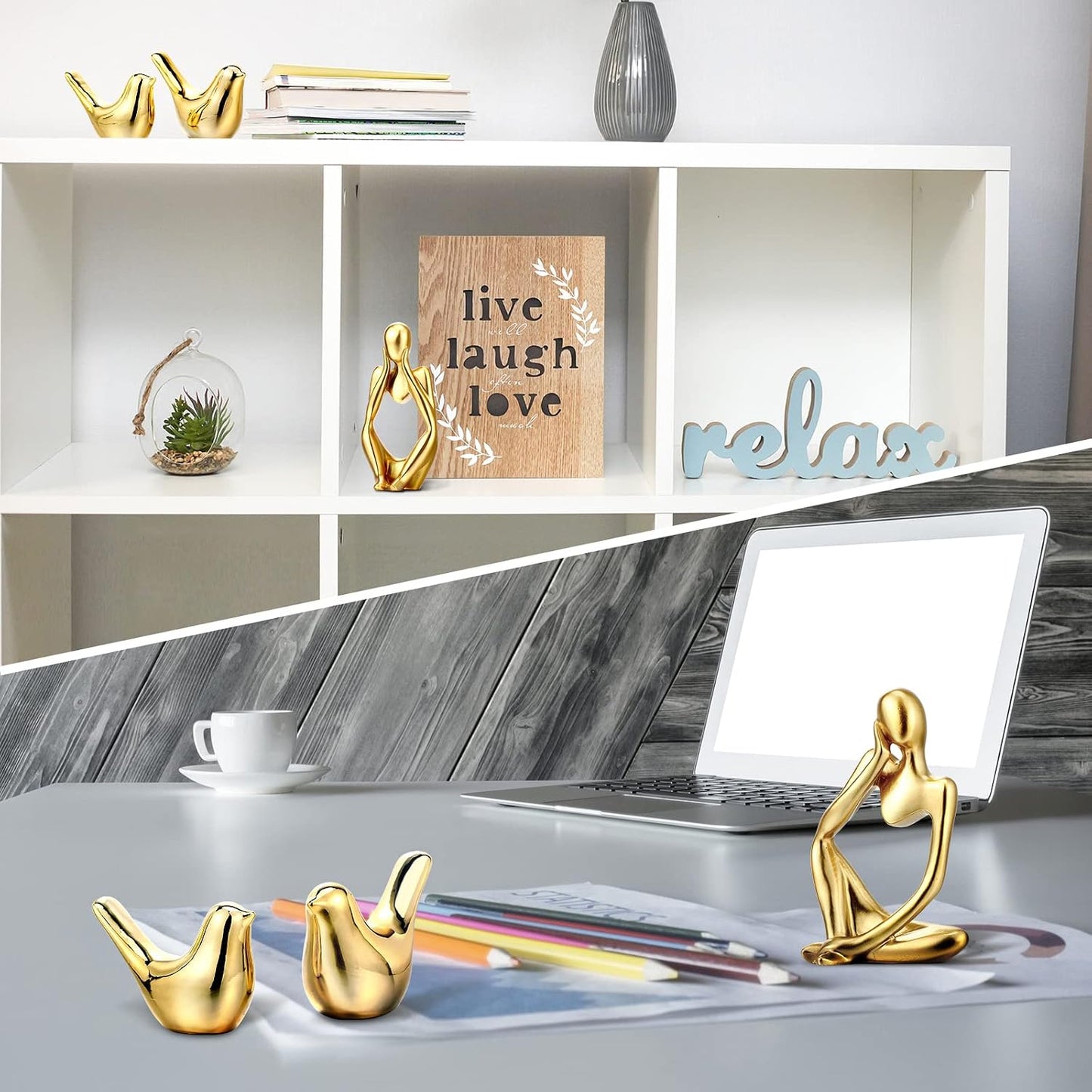 Decor Accents Set Resin Thinker Statue Small Bird Figurines Abstract Decorative / Gold / Set of 5