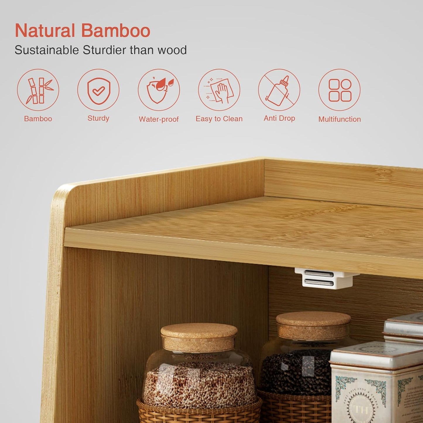 Goozii Bamboo Bread Box for Kitchen Countertop, Wooden Kitchen Counter Organizers and Storage for Bread, Coffee