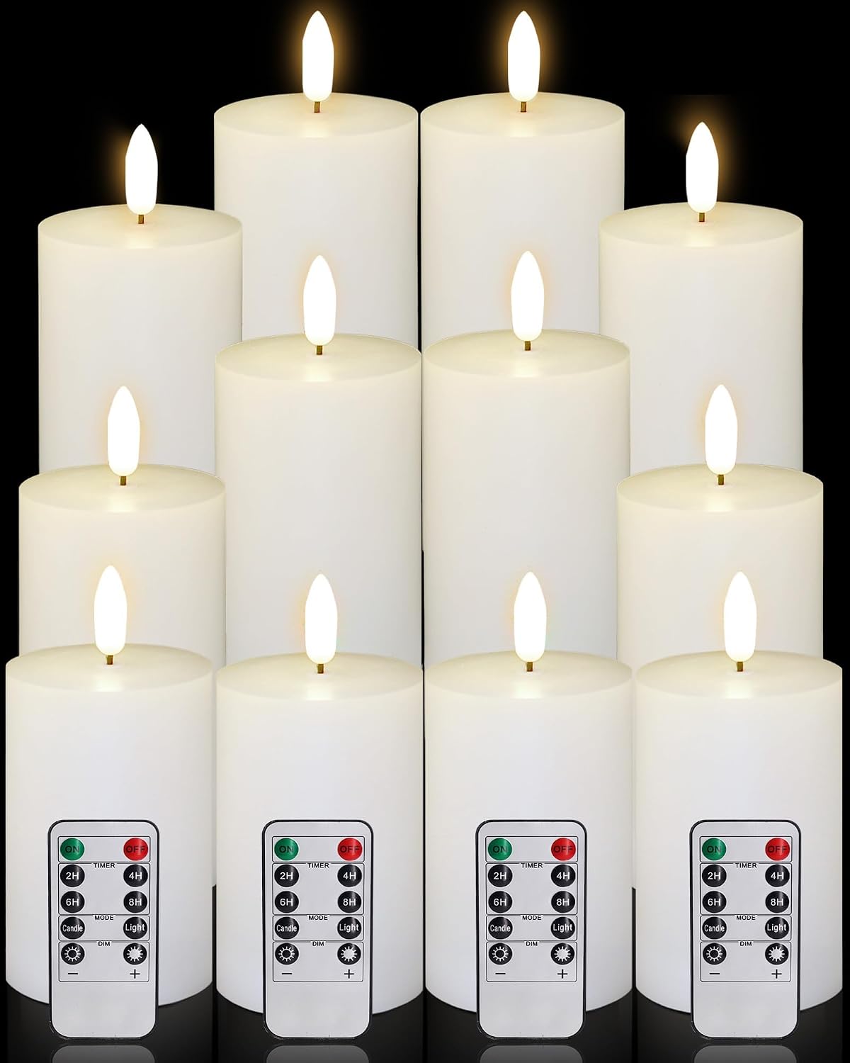Oleitodh 9 Pcs White Flameless Candles Flat Top LED Candles with Remote Timer, Pillar Flameless Candle Bulk Flickering