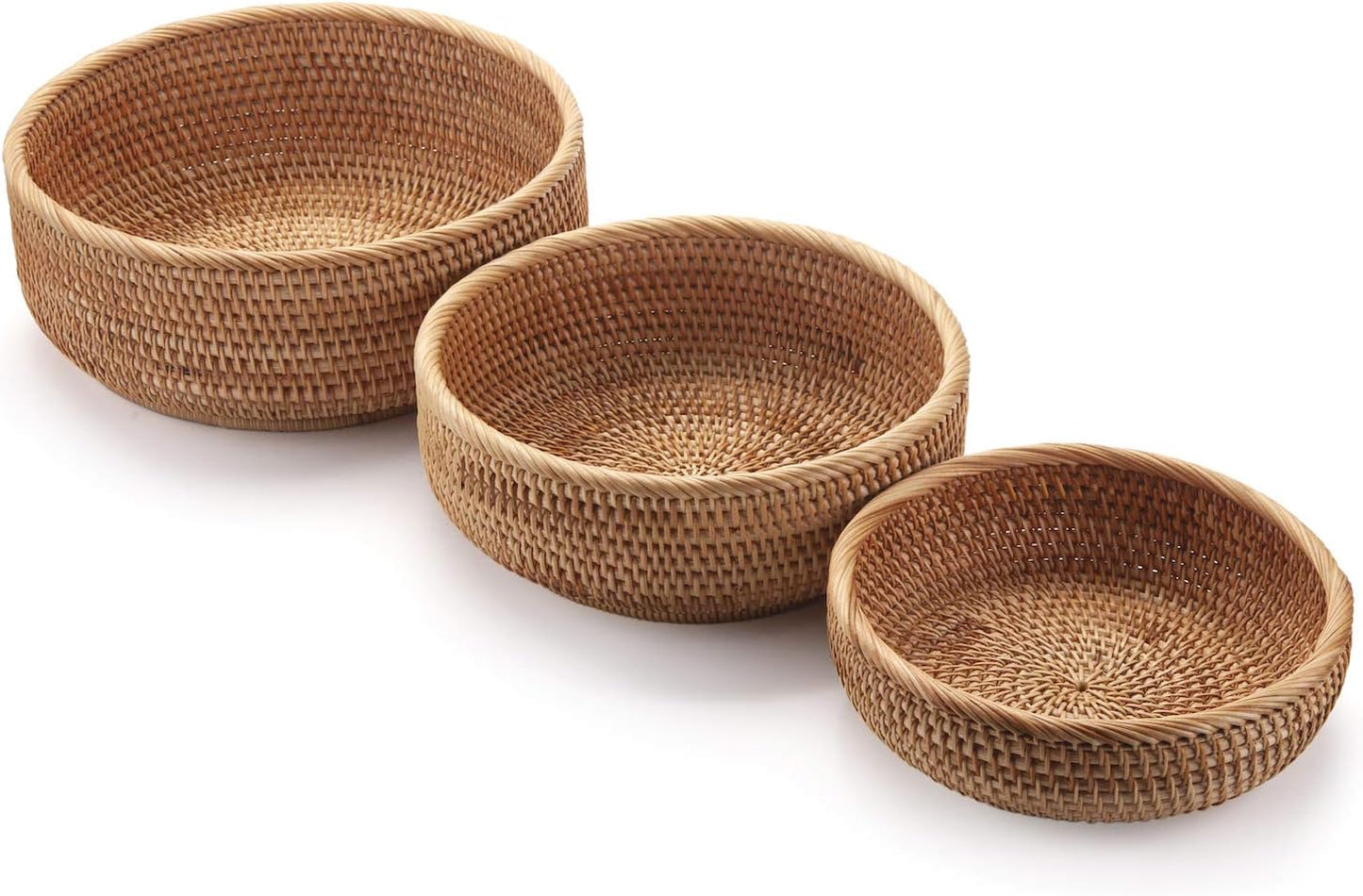 Rattan Fruit Baskets Woven Storage Bowls Key Holder Stackable / Round / Natural / Set of 3