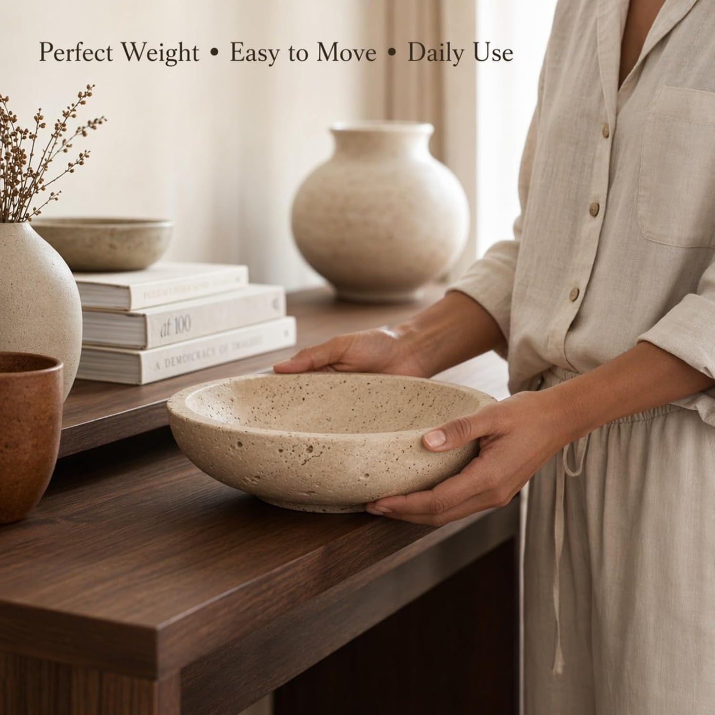 Travertine Decorative Bowl 7.8 / 7.8"*2.3 / Natural