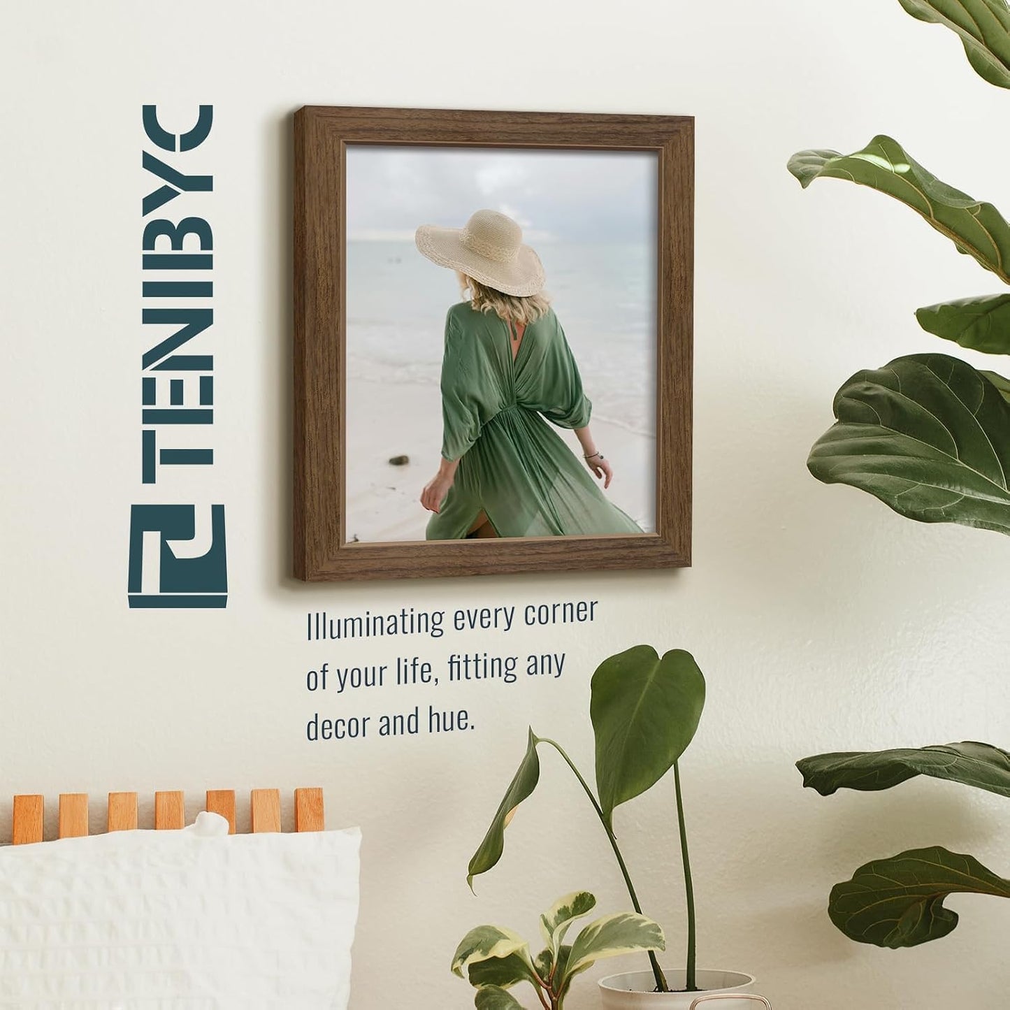 8.5 by 11 picture frame 3 Pack, Brown Wood, Real Glass, for Photo | Thick HD Tempered Glass, Tabletop or Wall Hanging