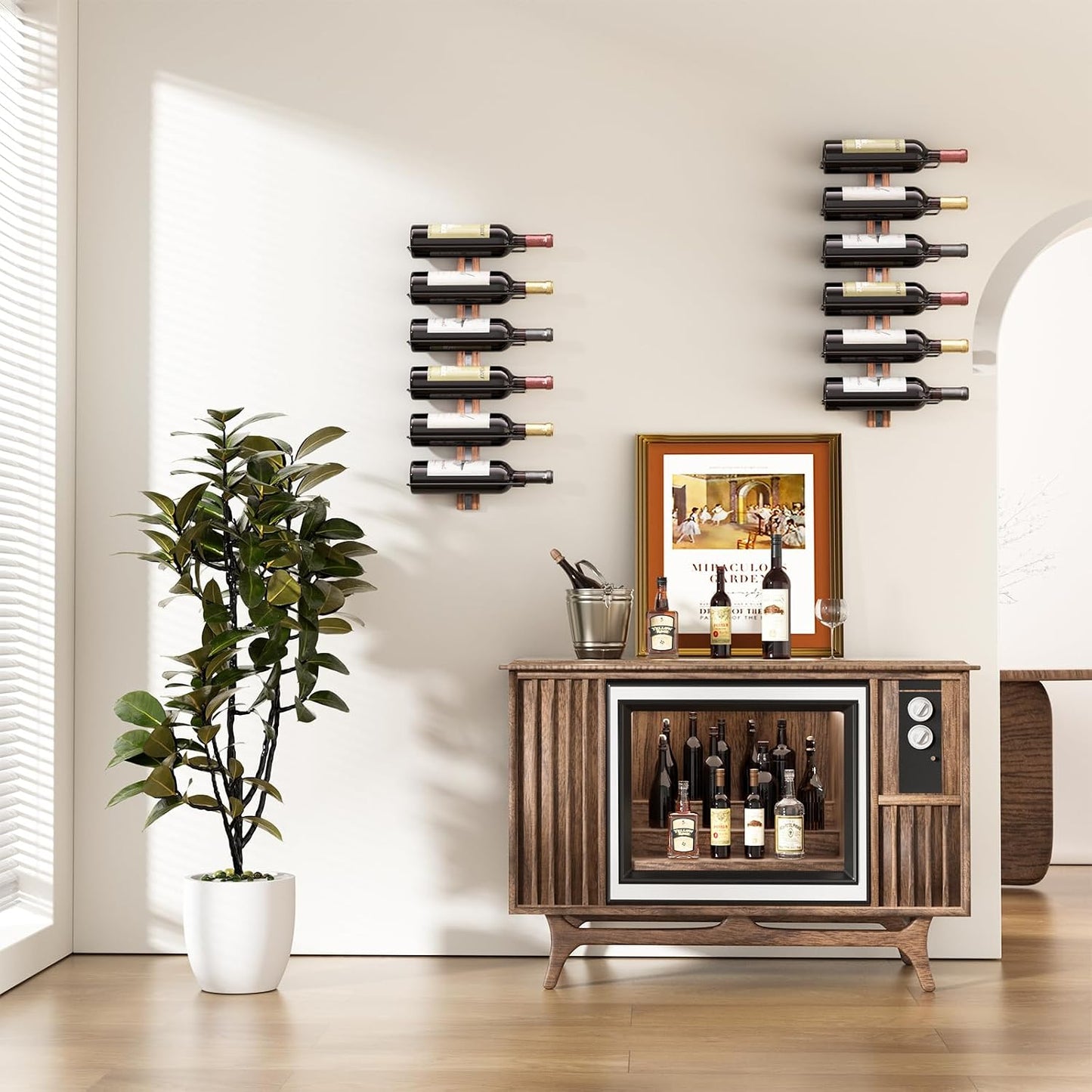 B4Life Wall-Mounted Wine Rack, 12 Bottles Wood & Metal Storage | For frequent Entertainer, Social Drinker's Essential