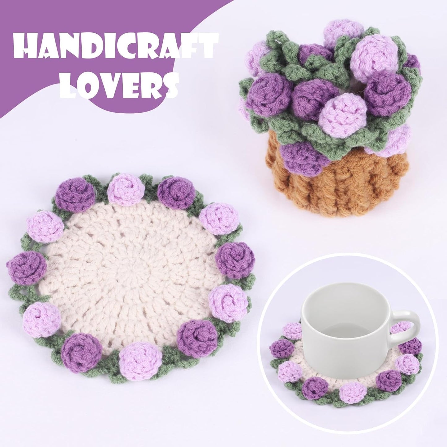 Mini Basket -Boho Floral Coasters / Purple