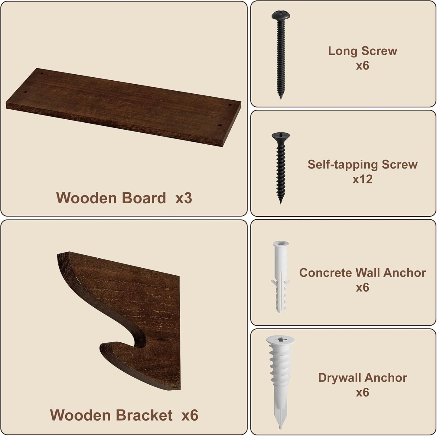 Rustic Wall Shelves / Light Walnut / 17 Inch / Set of 3