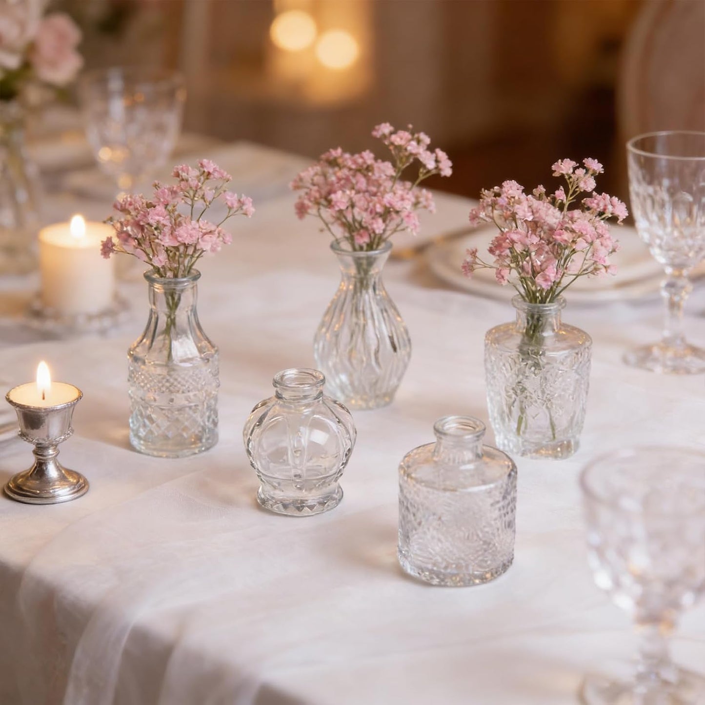 Glass Vase / Petal Petite Small Glass Bud Vase / Clear / Set of 6