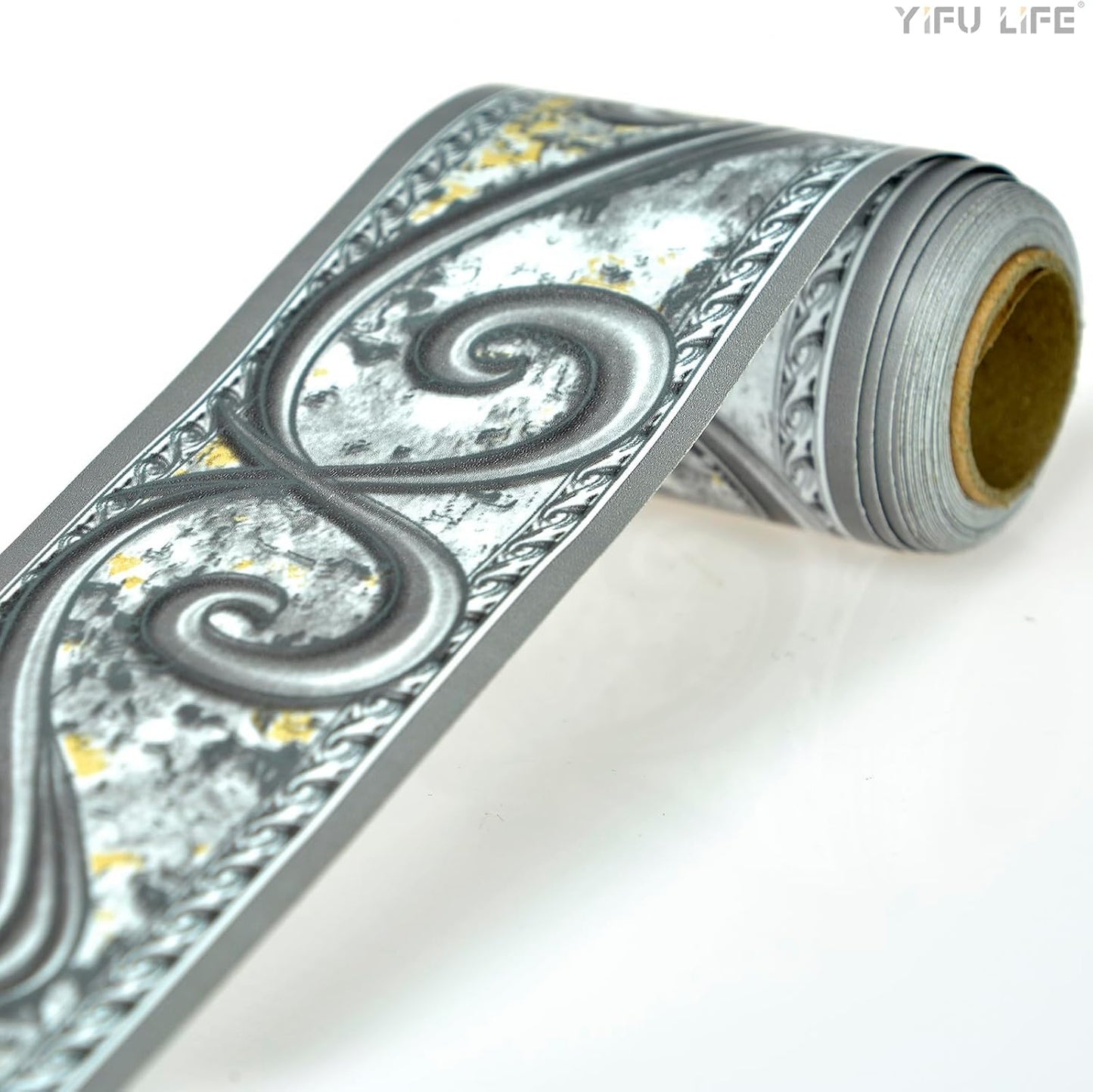 Abstract Curve Grey Removable Self Adhesive Wall Border Decorative Molding Tiles / 2 x 393.7 / Gray