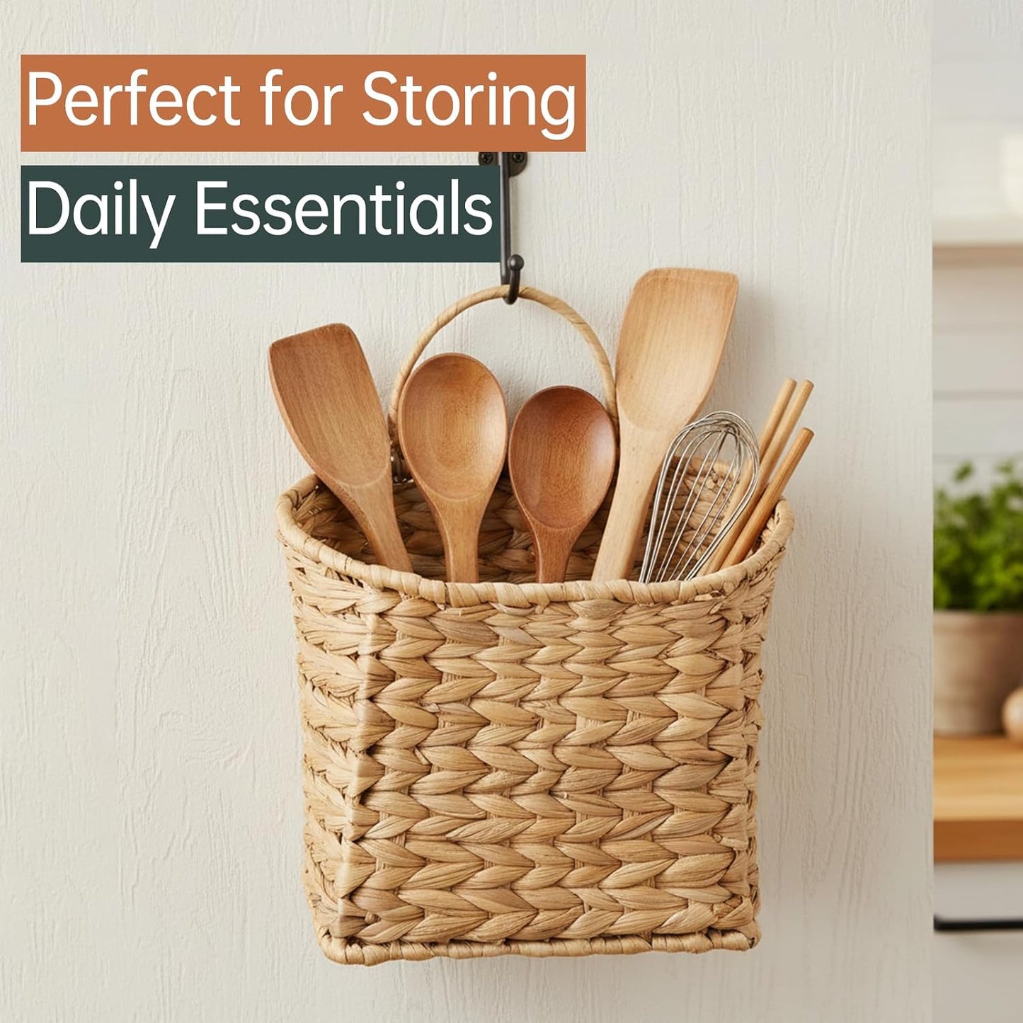 Wicker Wall Basket for Door / Water Hyacinth / Natural / Set of 2
