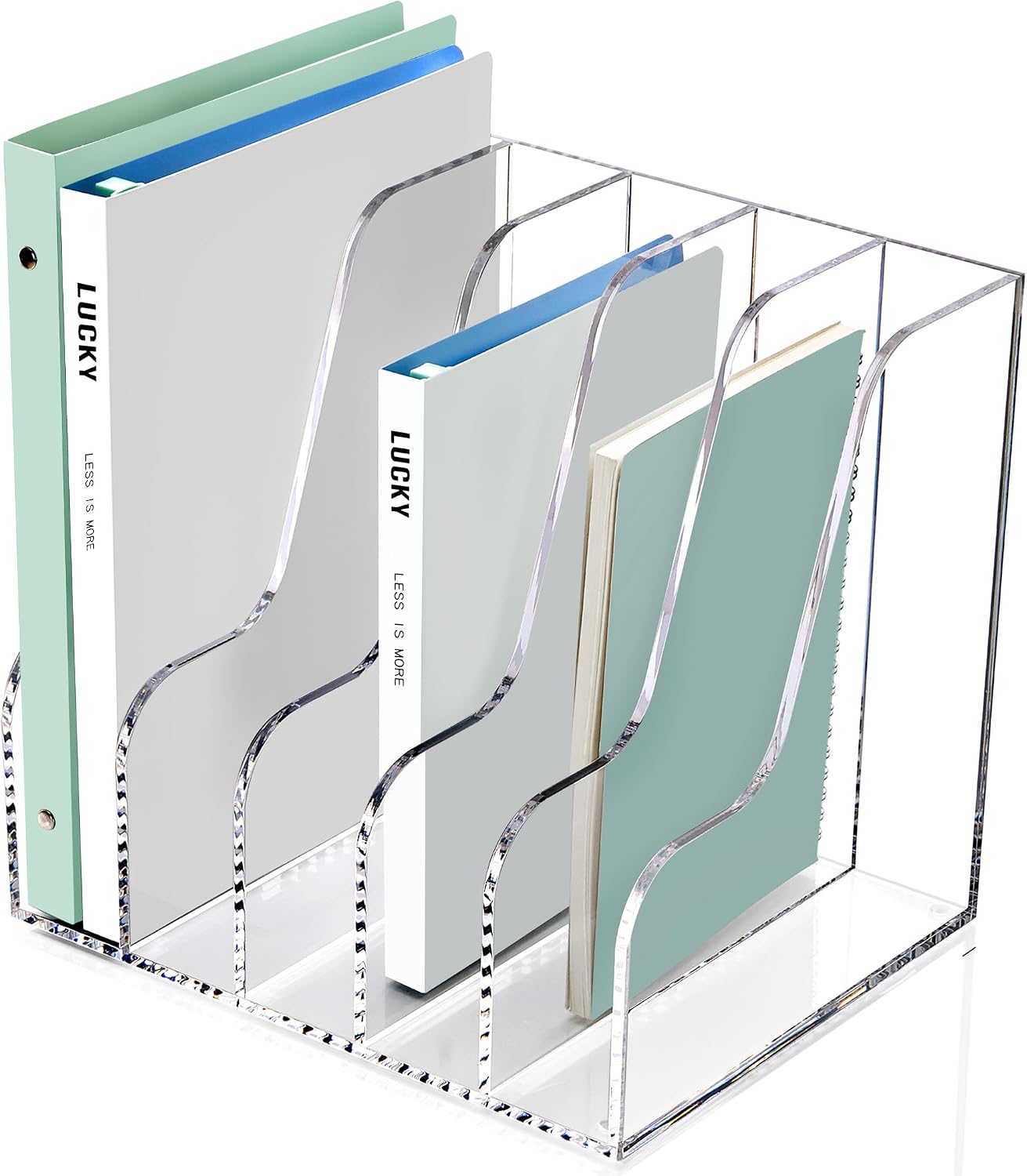 SANRUI Acrylic Desk Organizers, Clear Magazine File Holder, 5 Vertical Compartments A4 Folder Binder Holders Sorter
