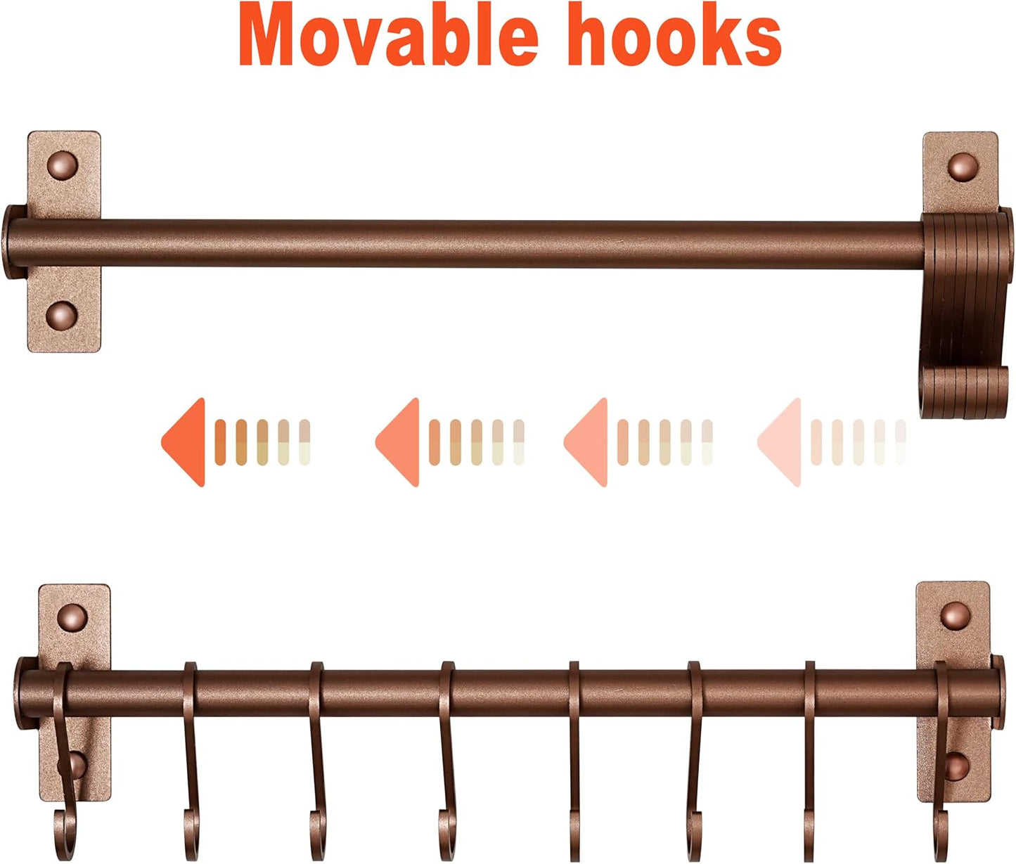 Kitchen Utensil Holder Hanger, Pot and Pan Rack Wall Mounted, Kitchen Rail with 8 Hooks for Hanging Cooking Utensils