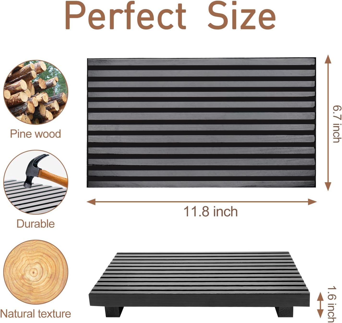 Bathroom Counter Tray Organizer Wood Riser Stand Kitchen Countertop Trays Wooden / 12 x 6.7 / Black