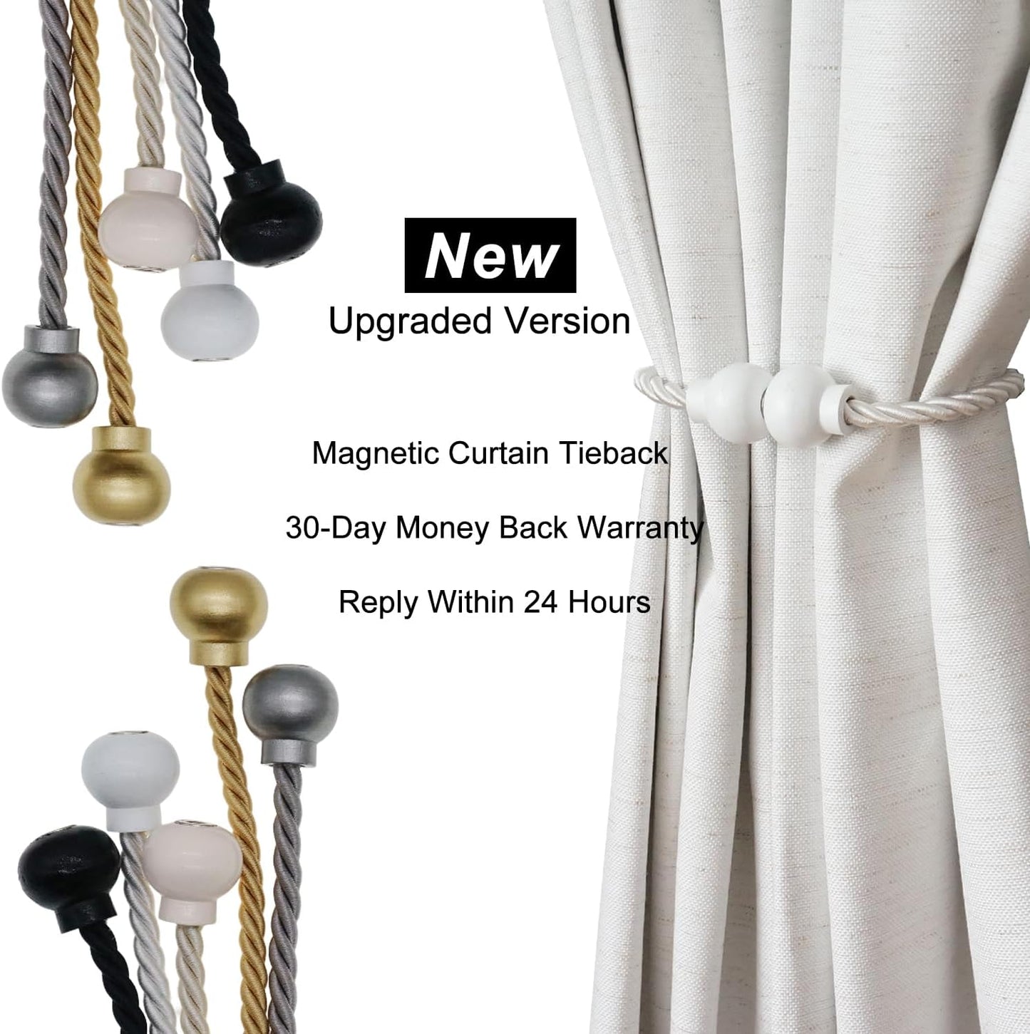 6Pcs Magnetic Curtain Tiebacks Modern Handmade Rope Curtain Tie Backs White | Decorative Drapes Weave Holdbacks for
