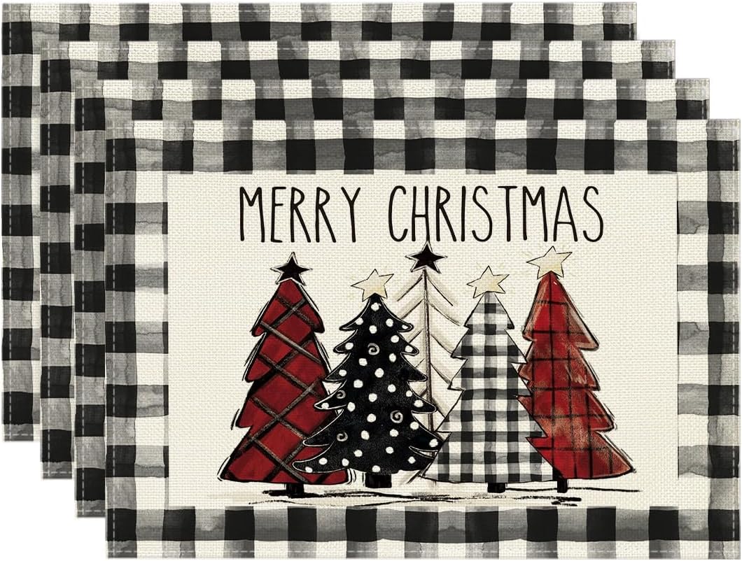 Jiudungs Christmas Placemats Set of 4, Xmas Decorations for Home Decor