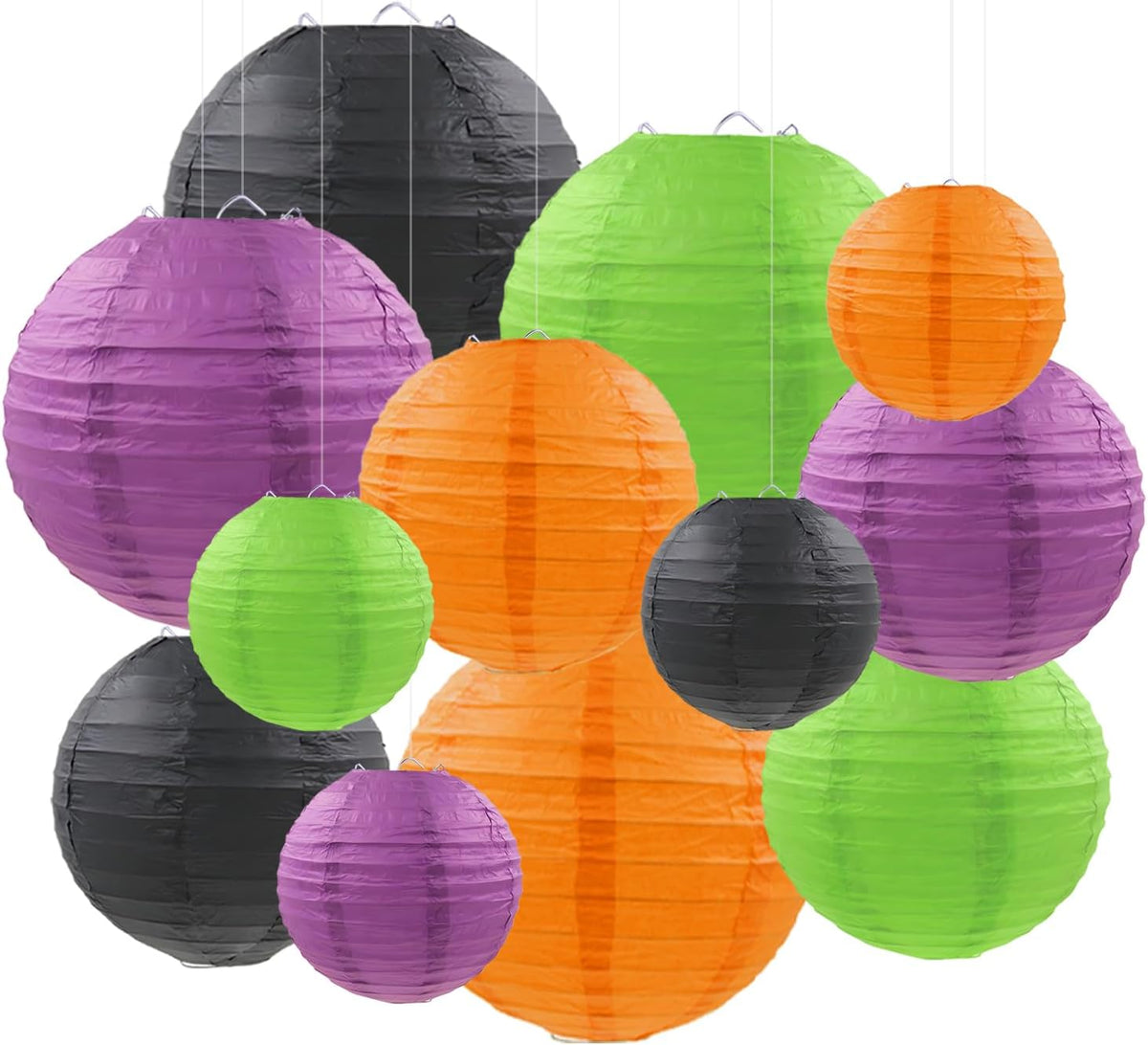 Halloween Paper Lanterns Black Purple Orange Green Halloween Party Decorations for Birthday Baby Shower Bachelorette Wedding Bathroom Hanging Supplies (12 PCS)
