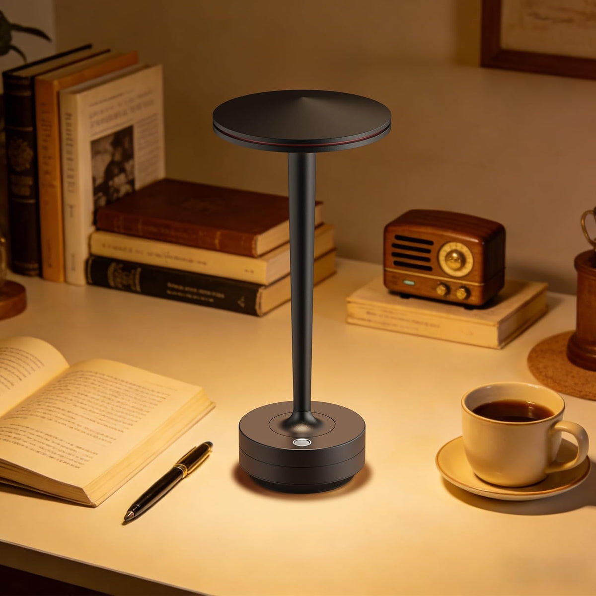 Cordless Rechargeable LED Table Lamp Set of 2 Black | Battery 6000mAh 3 Color Modes&Stepless Dimming Waterproof Metal