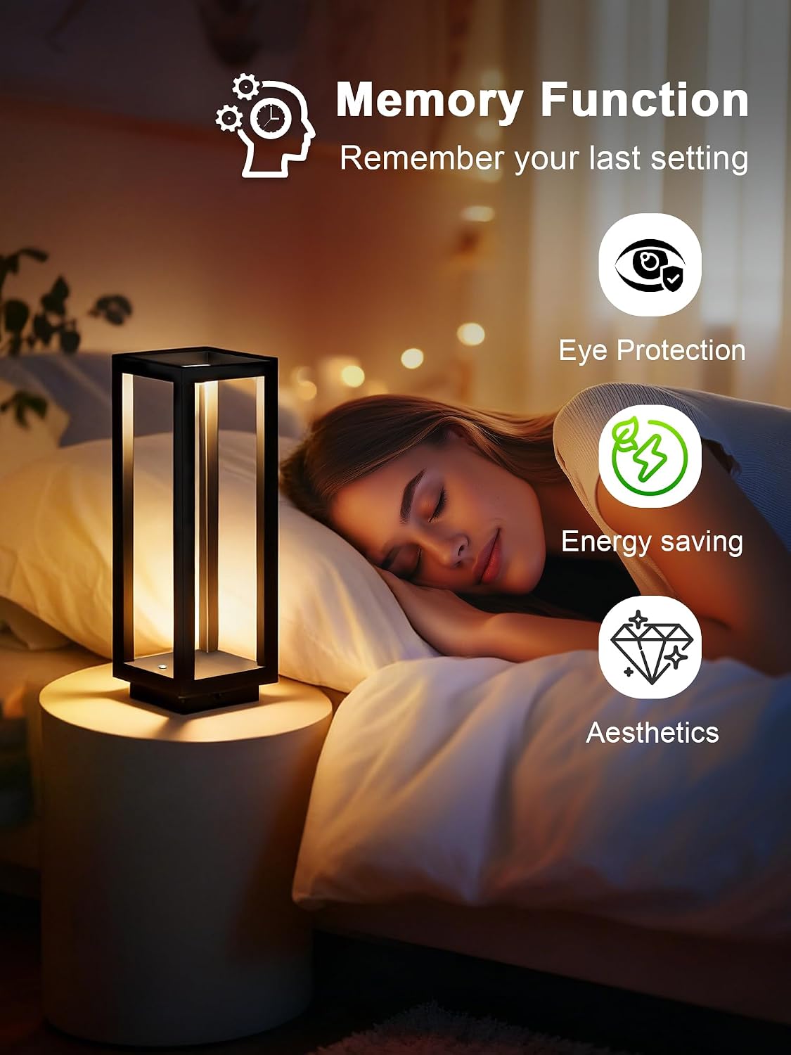Cordless Table Lamp,Outdoor Rechargeable Table Lamp Waterproof Battery 2PCS | 165H Runtime Modern Black Outdoor Lamp