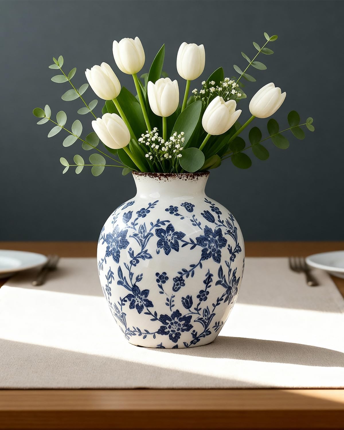 White Ceramic Vase / Blue02 / 6 Inch / Blue
