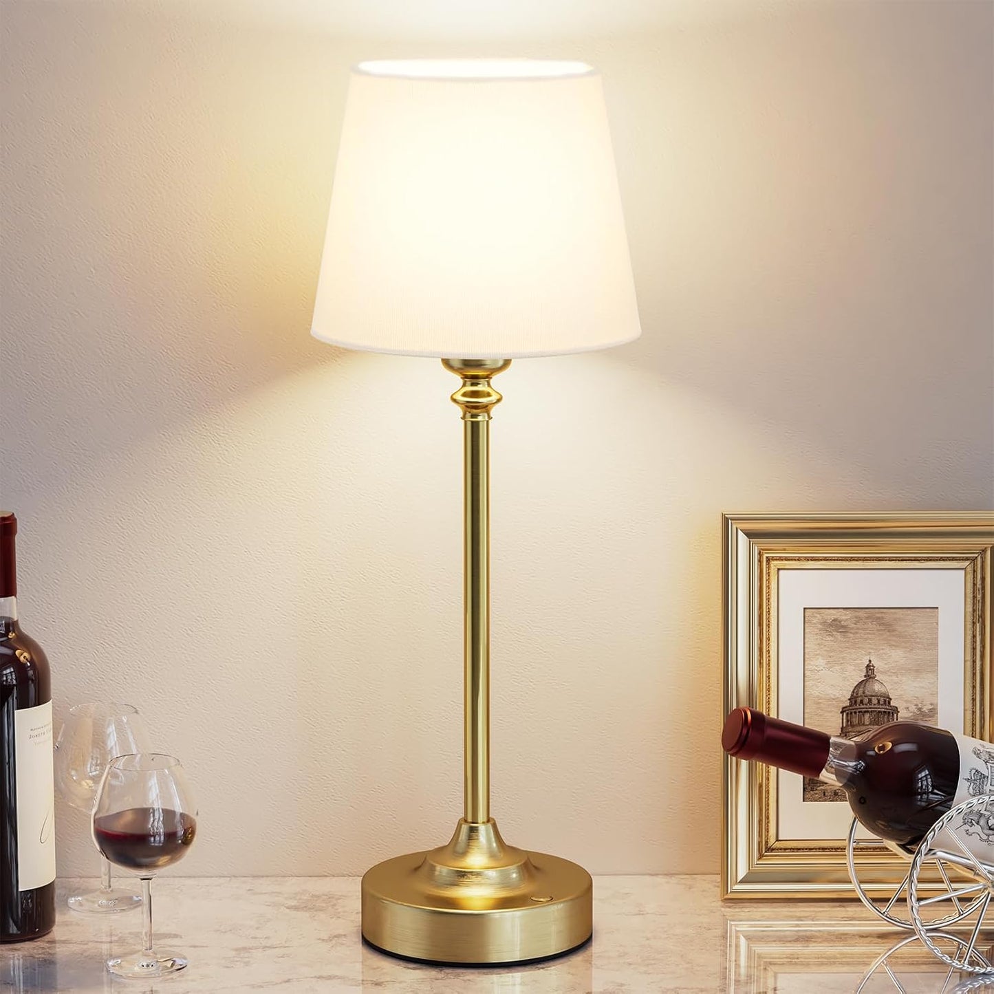 Kakanuo Gold Cordless Table Lamp with Rechargeable Battery, 1 Pack | Touch Stepless Dimming with Memory, 4000mAh