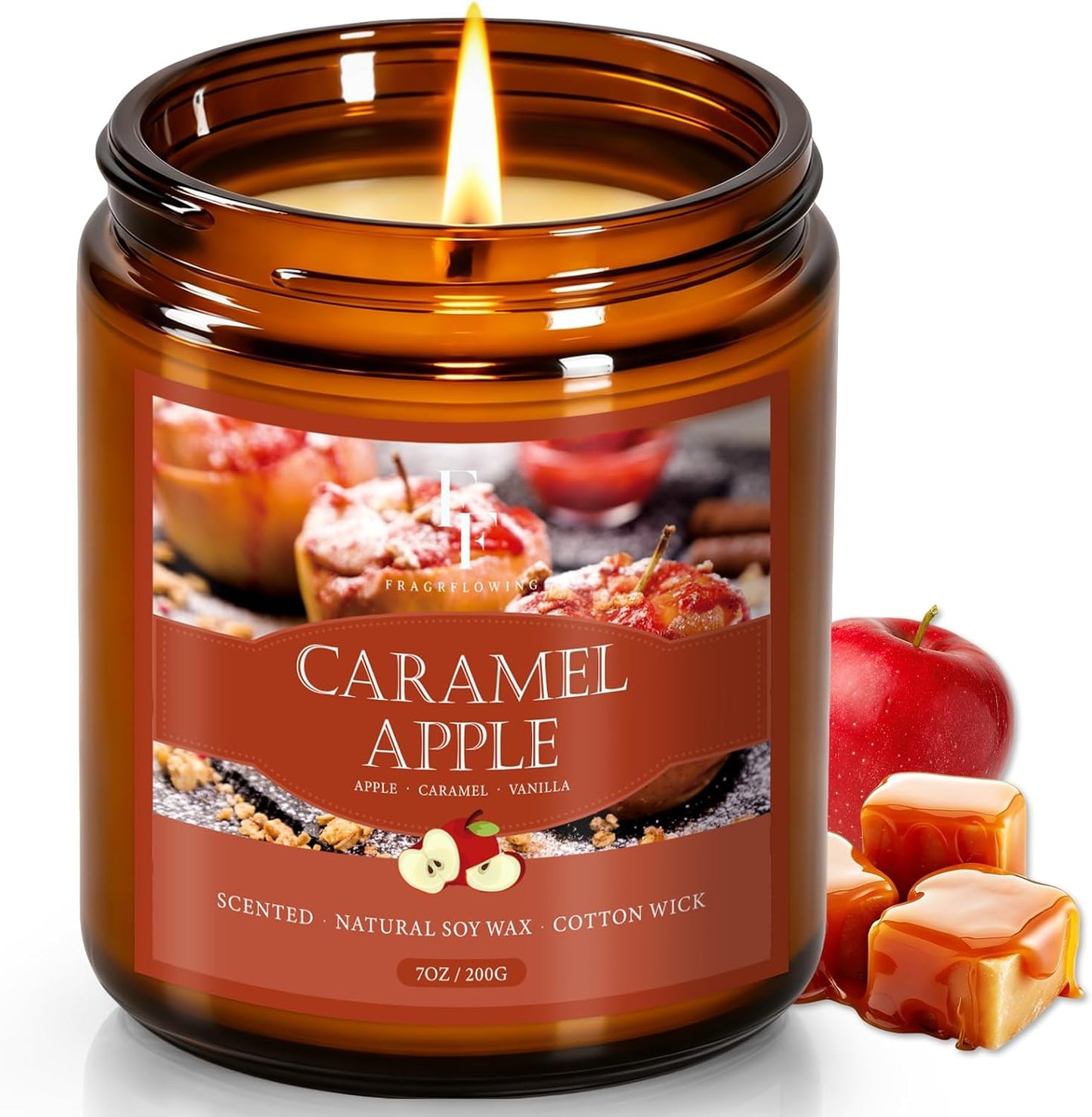 Fall Candle, Caramel Apple Scented Candles for Home, Natural Soy Autumn Candle Aromatherapy Candle, 7 oz Jar Candles