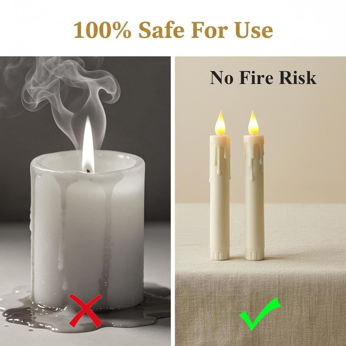 6.7 Inch Flameless Taper Candles with 2 Remotes LED Candlesticks Battery Operated Realistic Flickering Flame, for