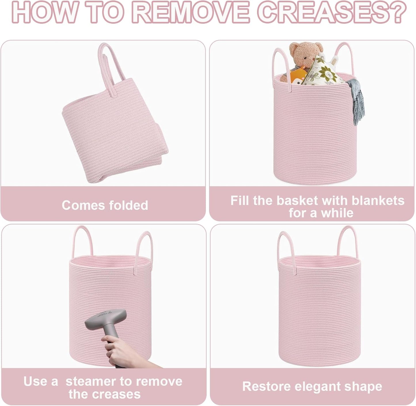 Large Woven Laundry Basket Hamper / Pink / 100L