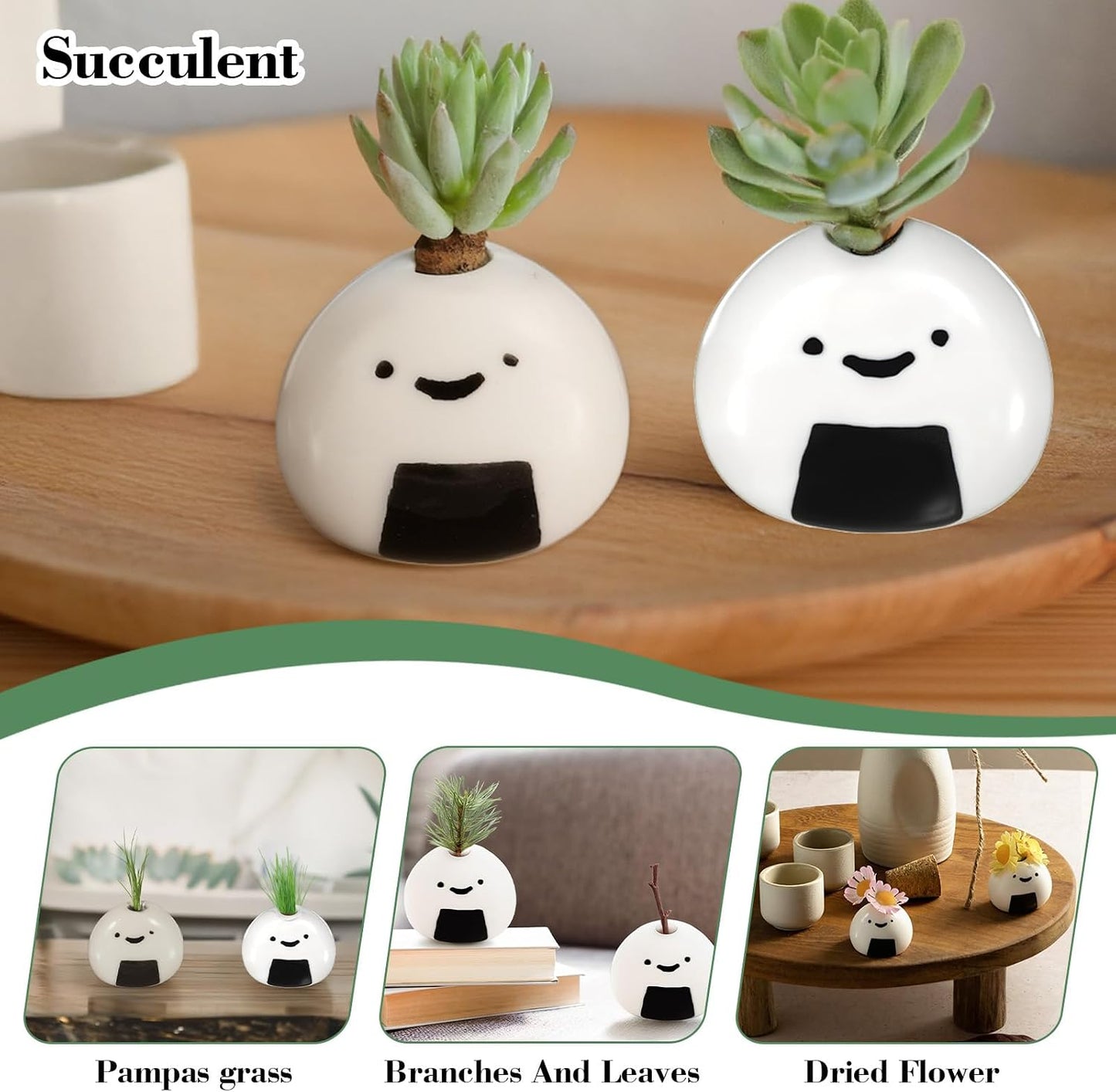 Handmade Ceramic Rice Ball Japanese Onigiri Bud Vases for Dry Flowers / White / Set of 7