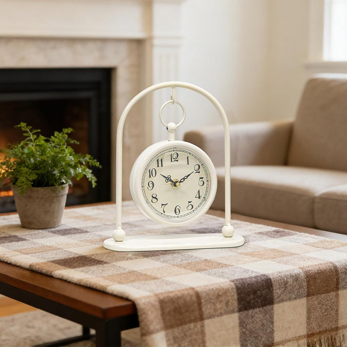 Vintage Small Table Clock, Farmhouse Table Clock, Silent Non-Ticking Battery Operated Desk and Shelf Clocks for Living
