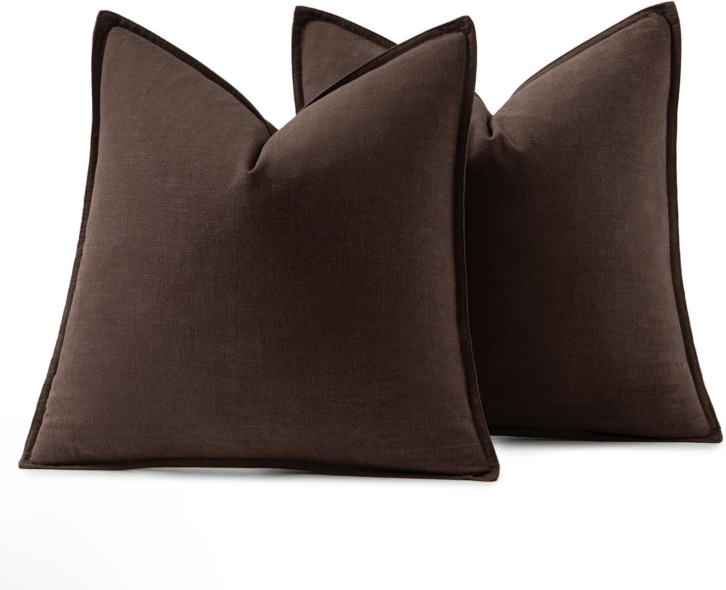 Decorative Linen Pillow Covers Boho Farmhouse Neutral Winter Couch / 18 x 18 / Dark Brown / Set of 2