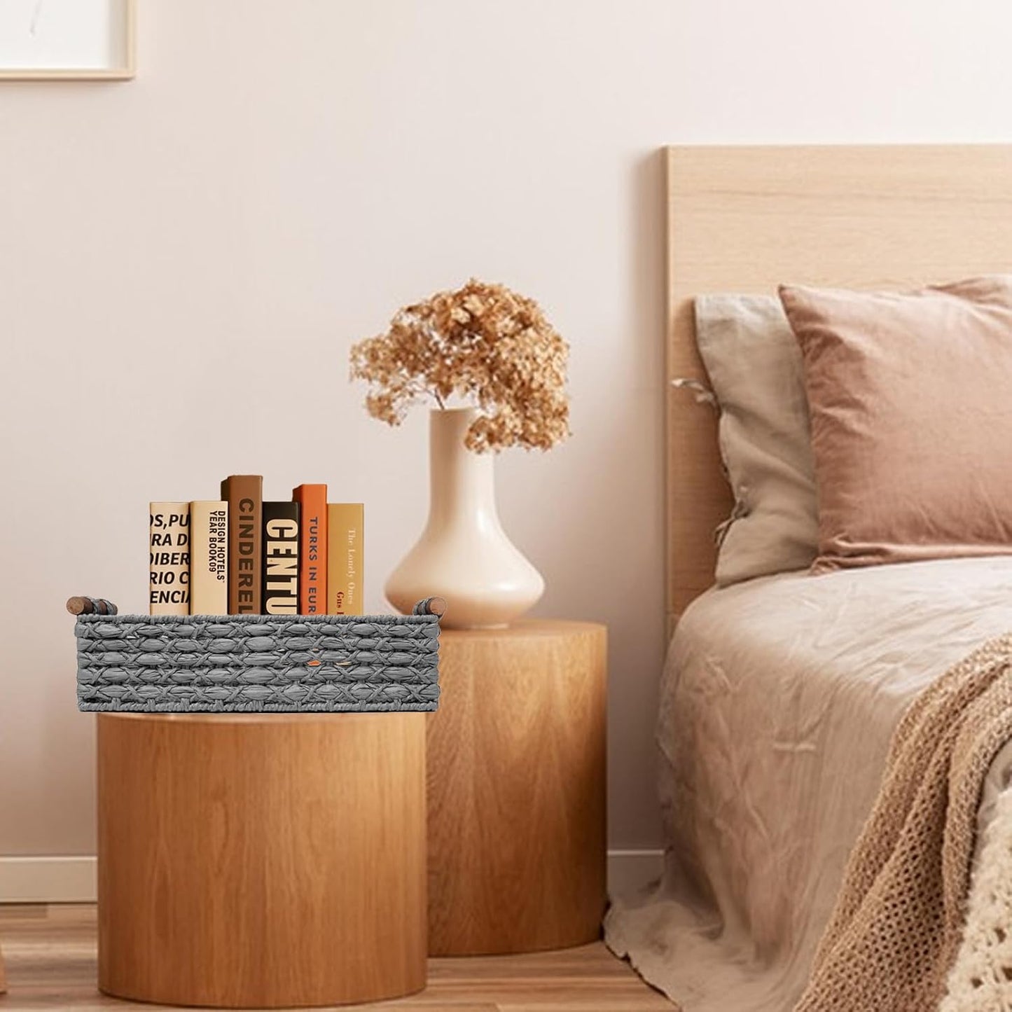 Small Storage Basket Wicker Baskets for Organizing / Light-grey