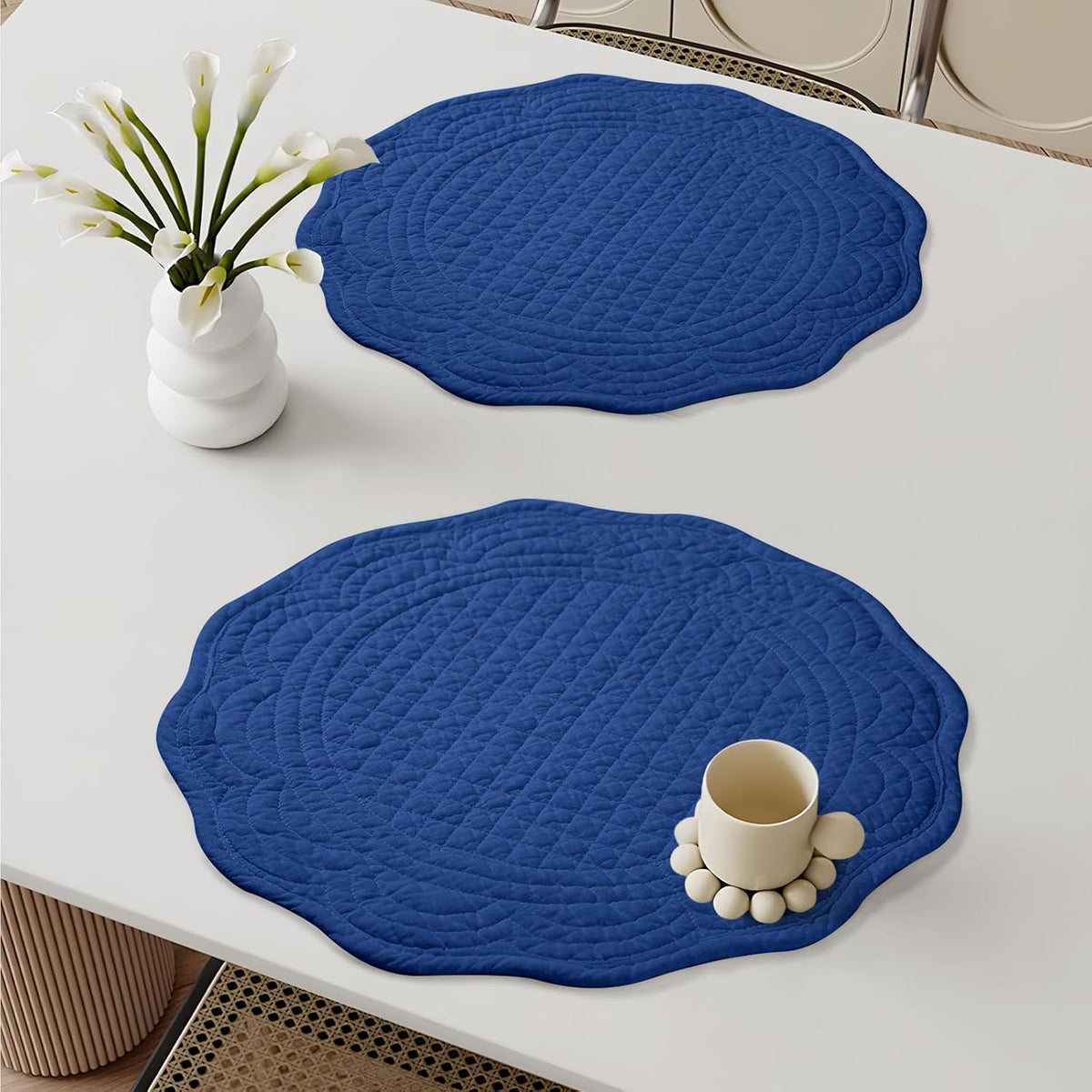 6 PC Quilted Placemats, 14" Extra Large Cotton Placemats Set of 6, 100% Cotton Fabric Washable Cloth Table Mats for
