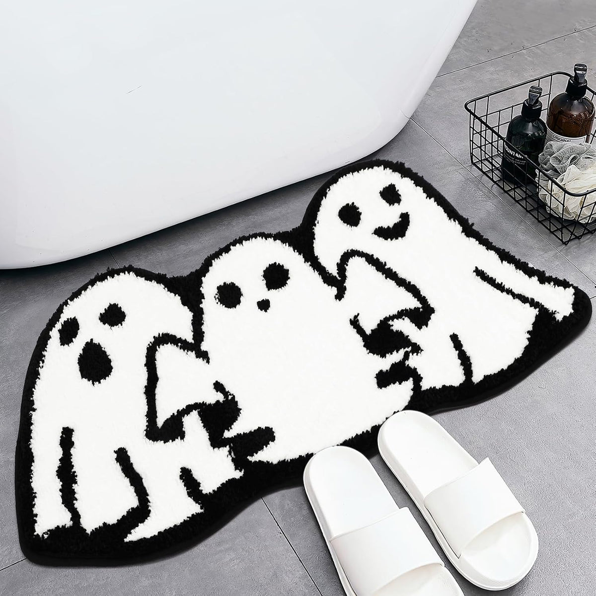 Artoid Mode Black Cat Jack-O'-Lantern Ghost Pumpkins Halloween Doormat, Seasonal Low-Profile Floor Switch Mat for Indoor Outdoor 17x29 Inch