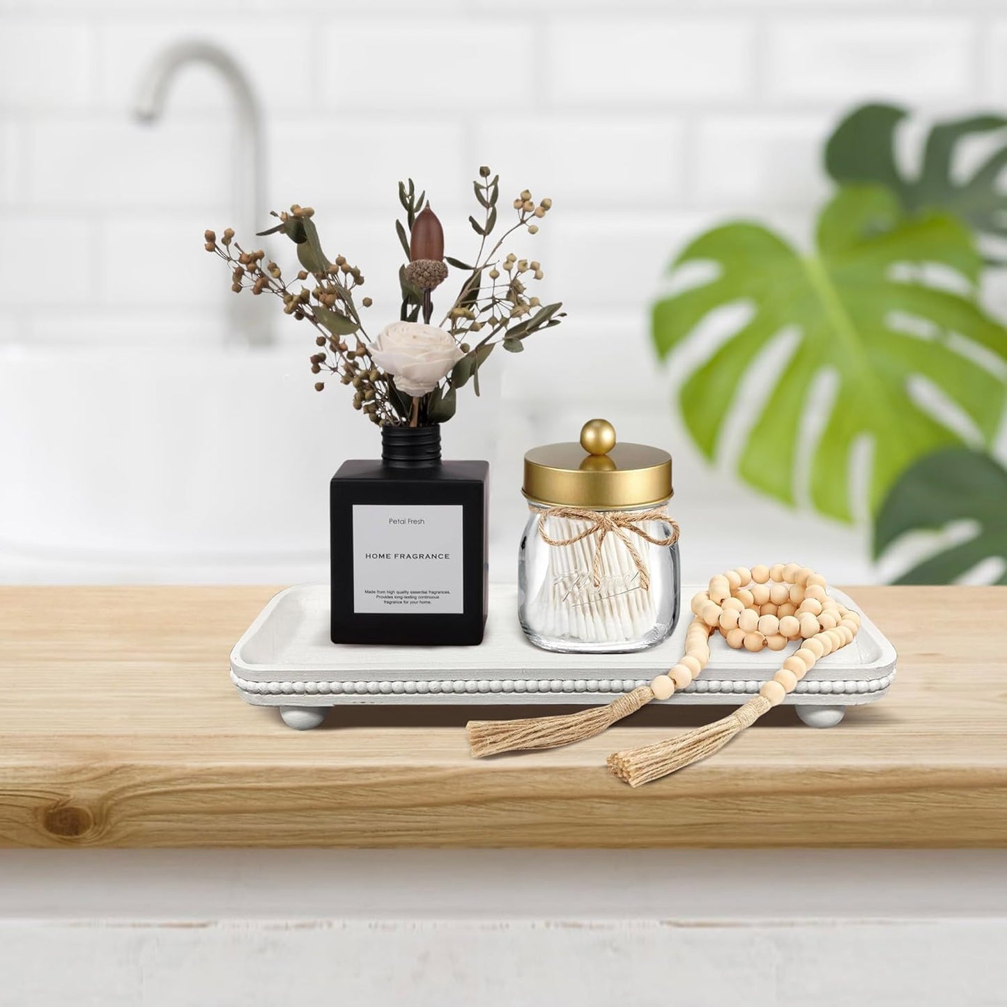 Oval Wooden Decorative Tray / White