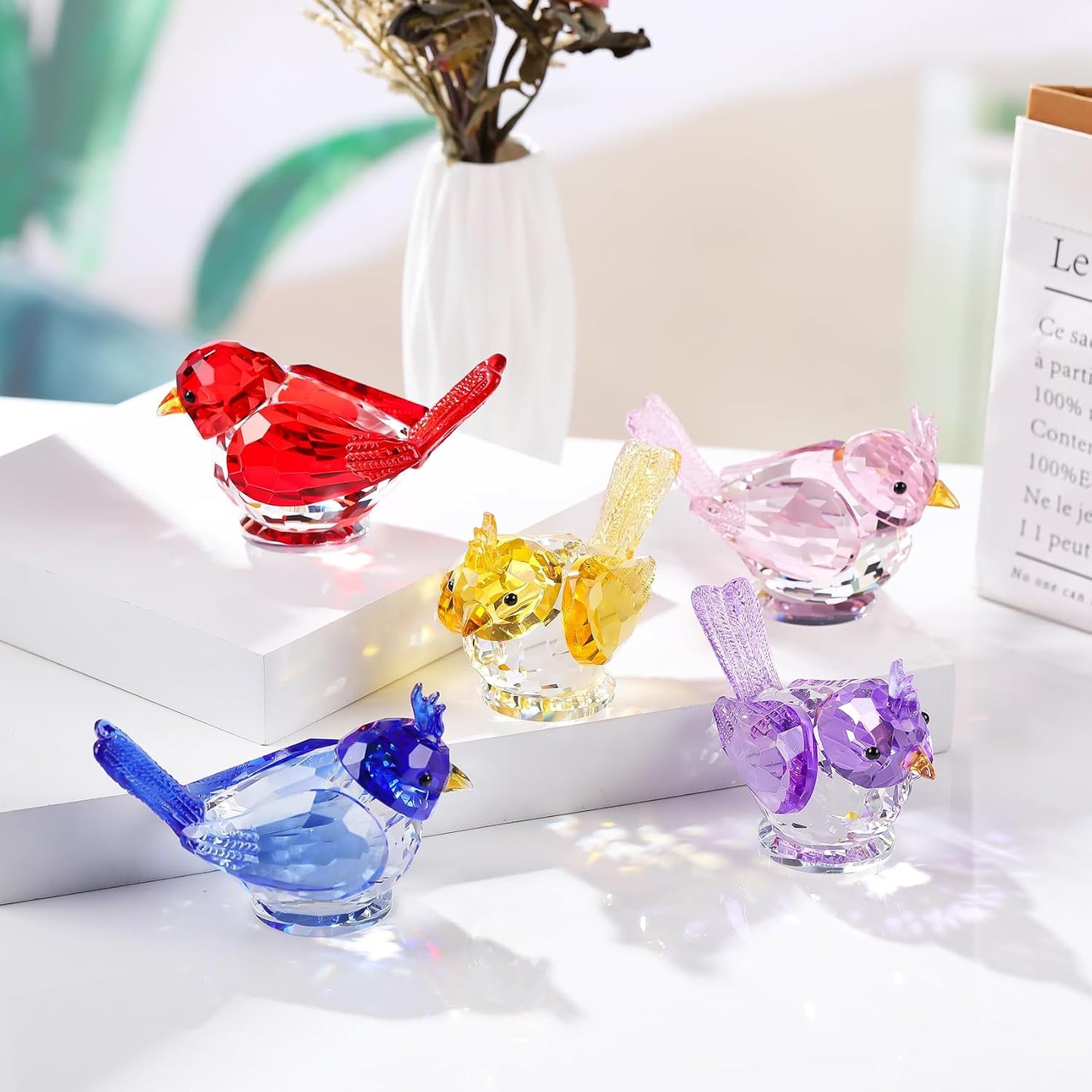 Crystal Bird Figurine Gifts for Women Men Art Glass Birds Collectible Statue Decorative / Red