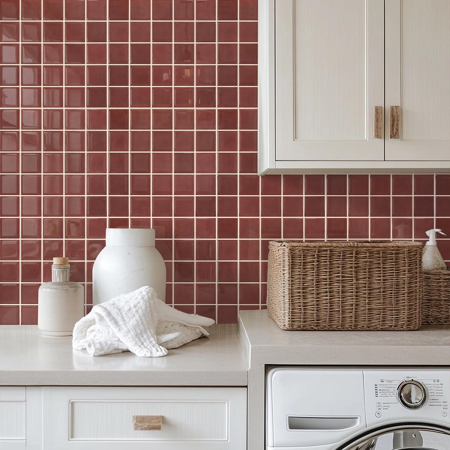 Thicker Dark Peel and Stick Backsplash Tiles- of "-3D Adhesive / ST-SM-A / Red / 12 x 12 / Set of 10