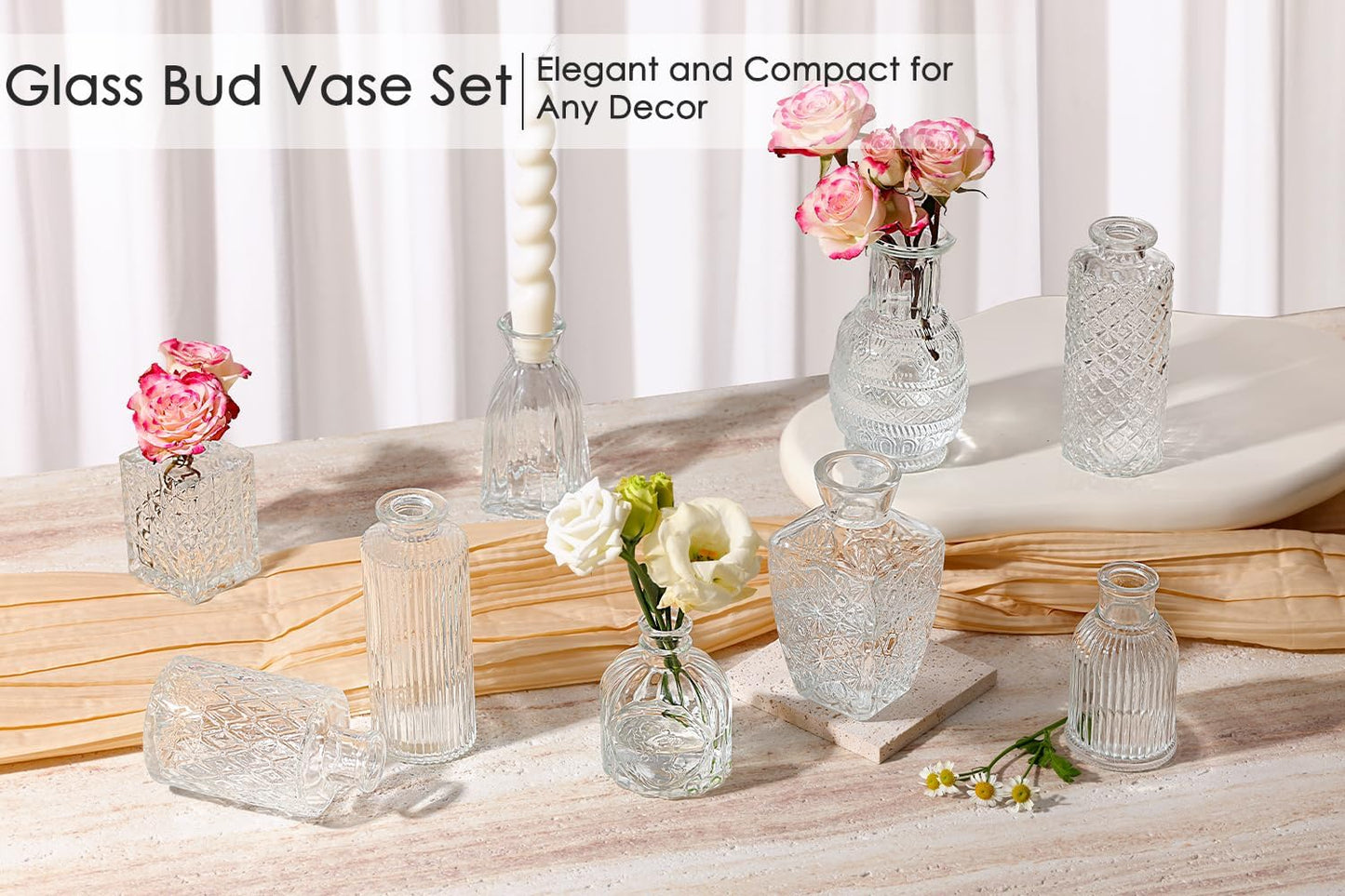 Glass Bud Vase Set / Clear / Set of 40