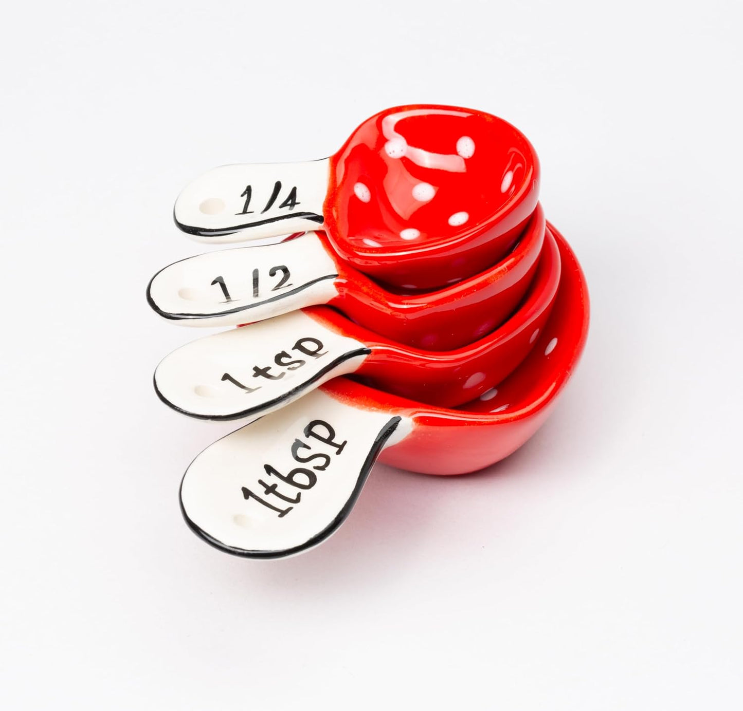 Fine Ceramic Woodland Fairy Mushroom Measuring Spoons / Red / Set of 4