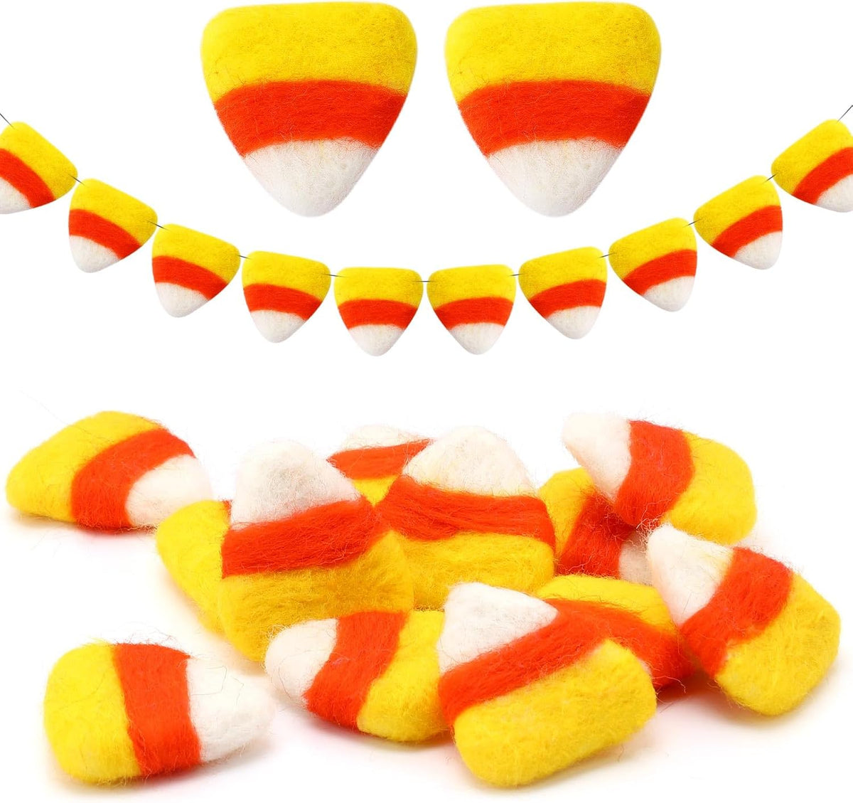 Tranqun 24 Pcs Halloween Candy Corn Felt Garlands, Fall Thanksgiving Decor