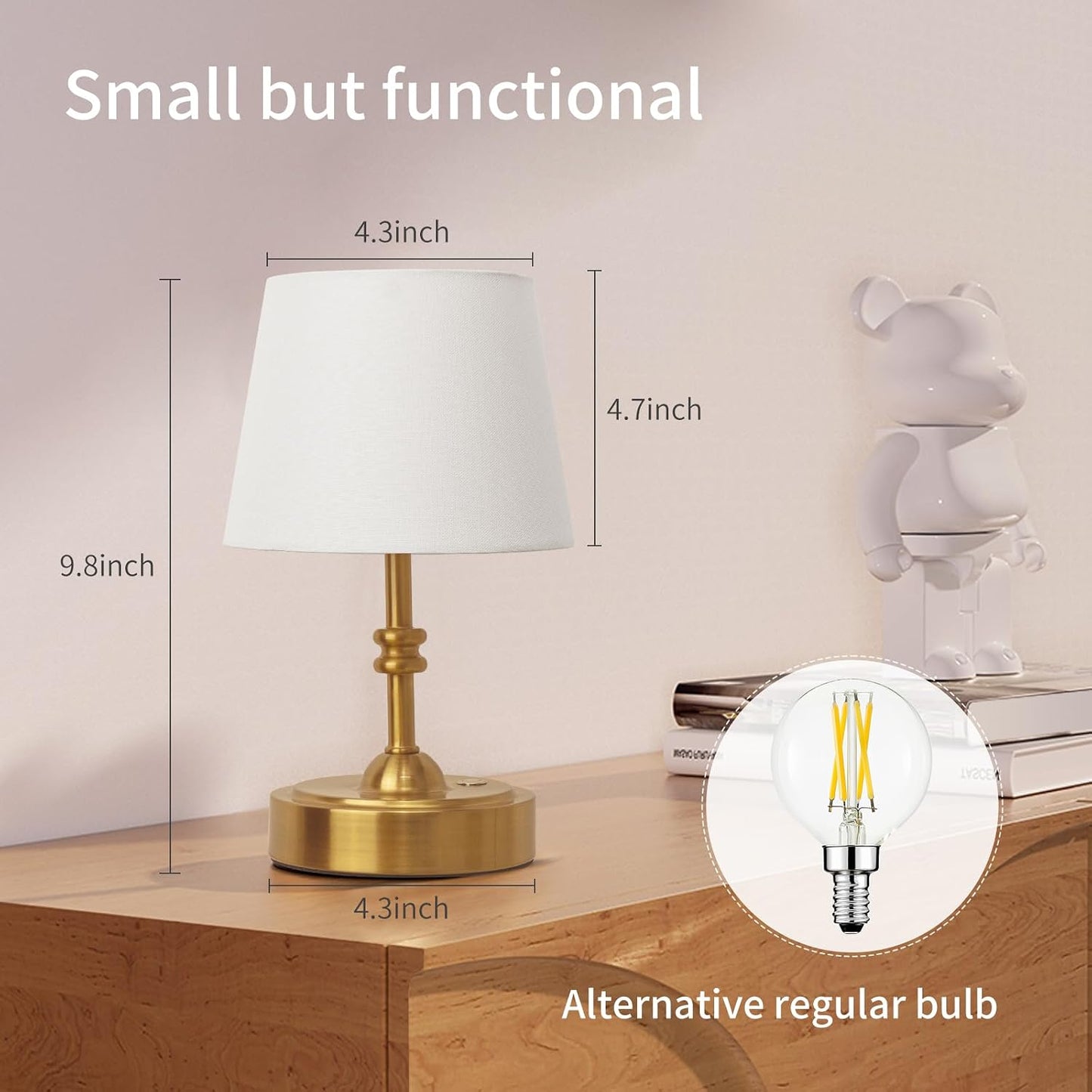 ONEWISH Small Cordless Lamp Dimmable-Battery Operated Table lamp, 4000mAh Rechargeable, Touch Bedside Lamp with White
