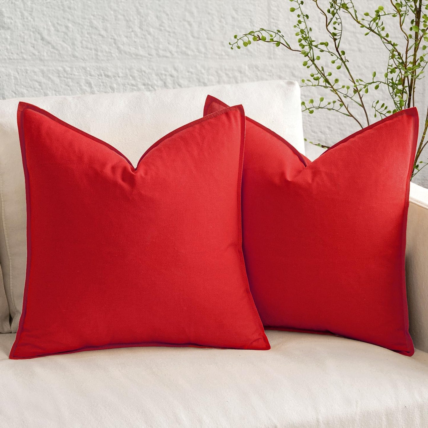 Christmas Decorative Linen Pillow Covers Boho Farmhouse Modern / 18 x 18 / Christmas Red / Set of 2