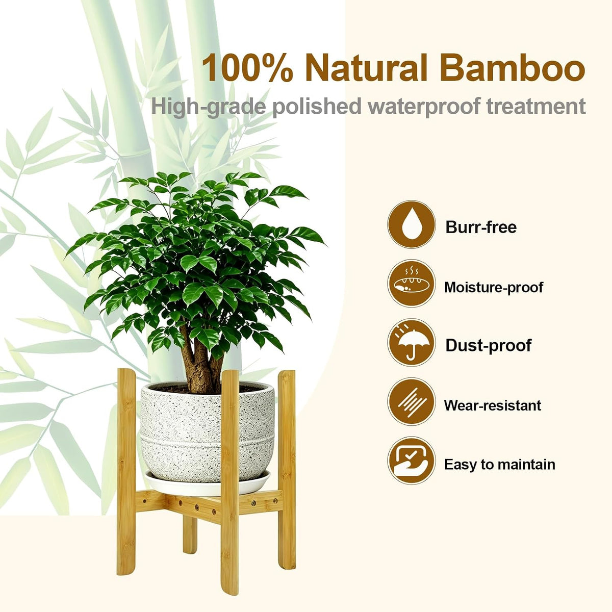 15.7” Bamboo Adjustable Small Plant Stand Indoor for 8-12 Inch Pots 2 pack | Compact Sturdy