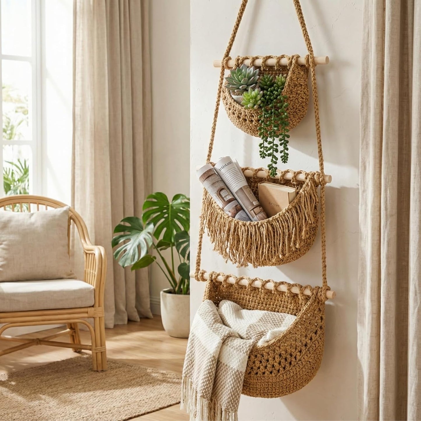 Wall Hanging Vegetable Fruit Baskets Cotton Woven Storage Baskets for Organizing