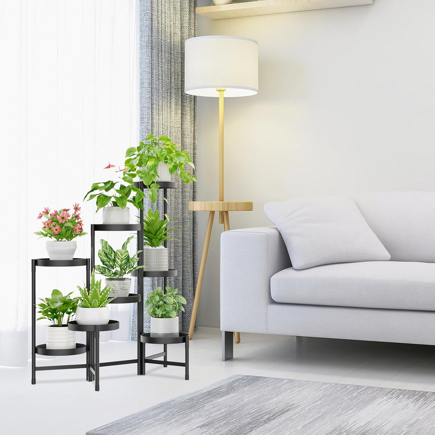iDavosic.ly Plant Stand Indoor Outdoor, 8 Tier Metal Corner Shelf, Black | Tiered Flower Display Holder, Folding Multi