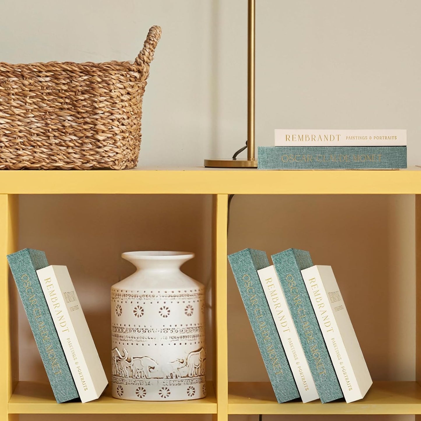 Linen Book Boxes Decor Coffee Table Bookshelf or Mantle / Green-beige / Set of 2