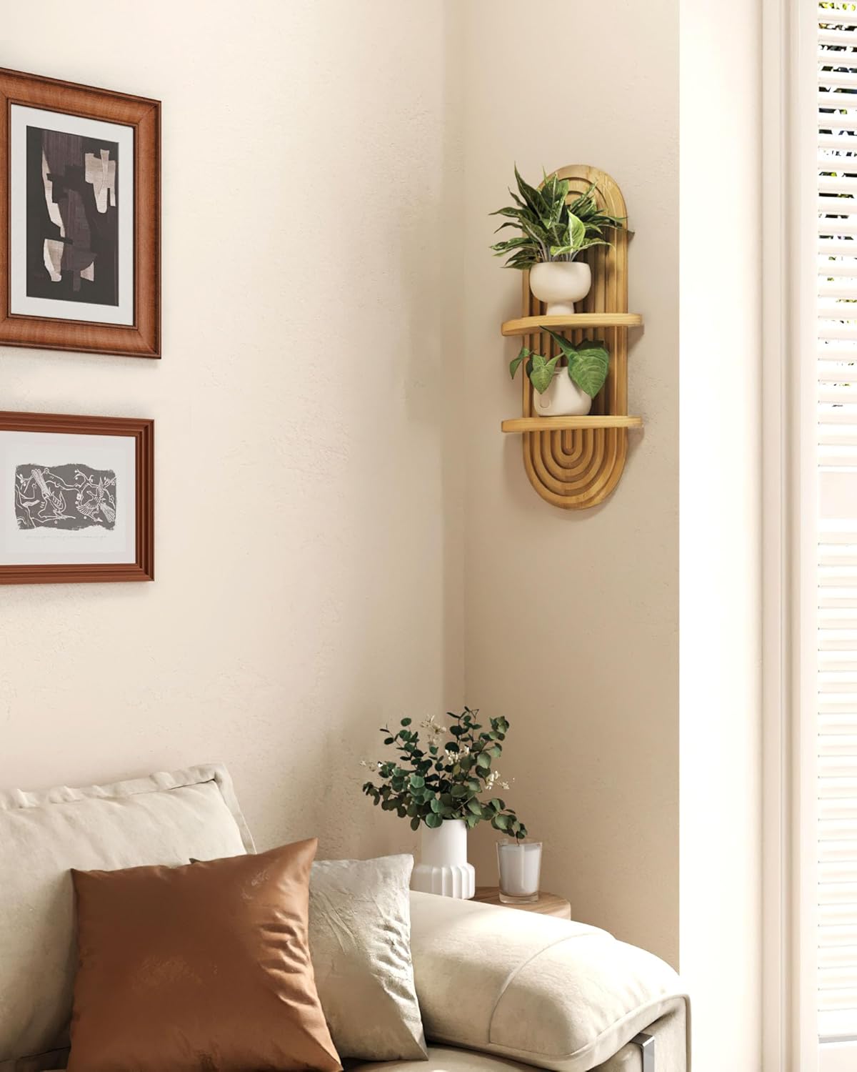 Boho Wall Decor Plant Wall Shelf Mid Century Modern Decor Hanging Plant Shelf / Natural / 16.7