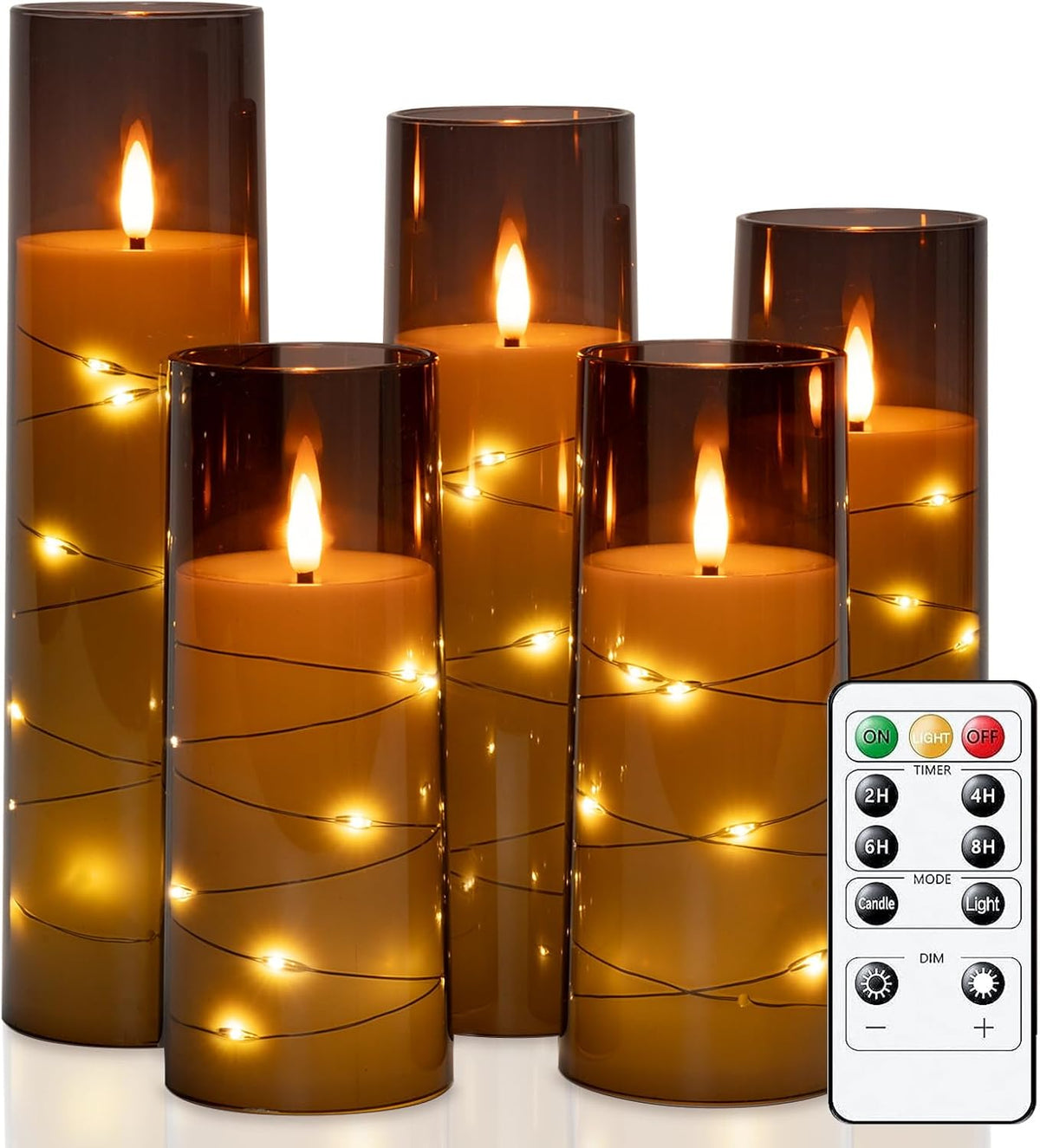 Raycare Flameless Battery Operated Pillar Candles with Remote Timer, Grey