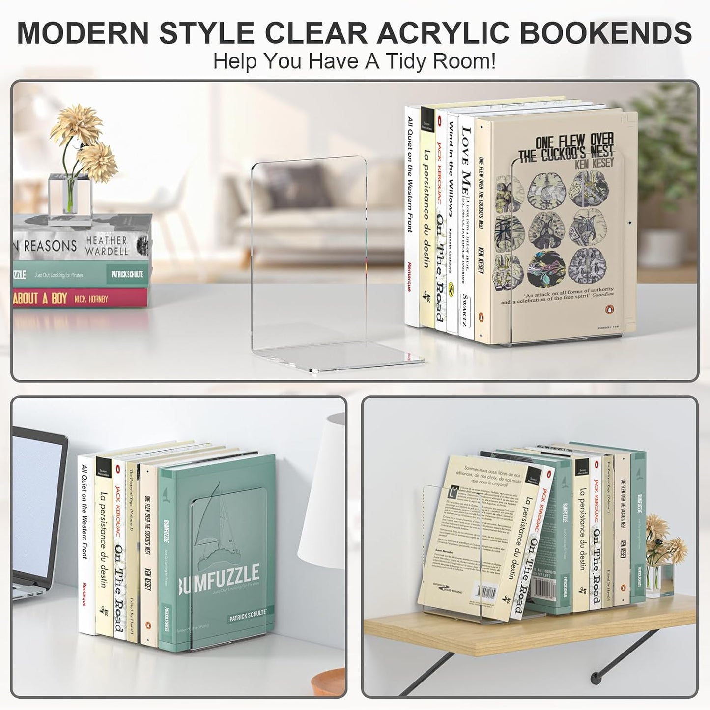 Acrylic Bookends / Book Ends / Clear Bookends 4 Pairs / Set of 8