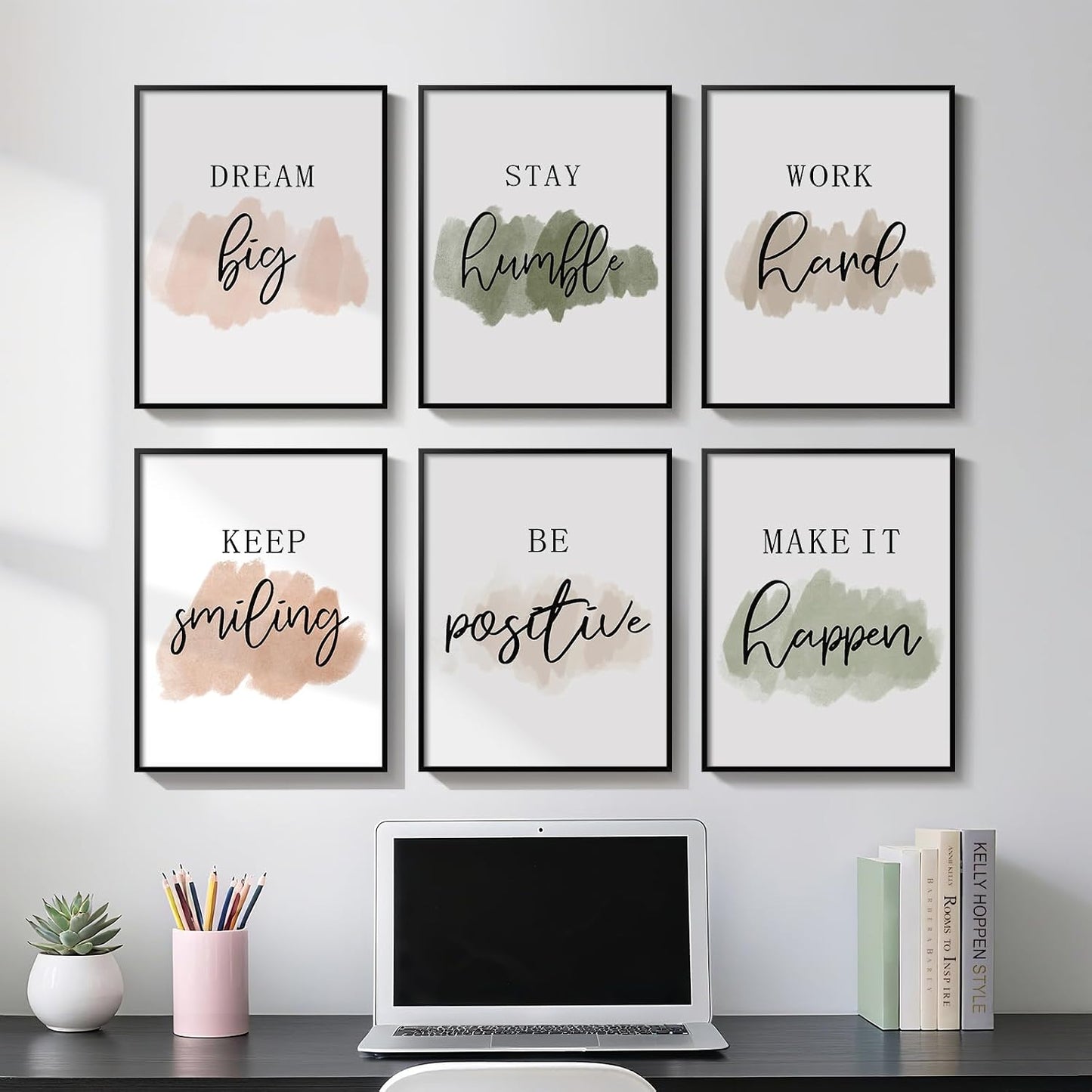 FGFK Everything Is Figureoutable Inspirational Wall Art Poster Hanger Frame, Retro Pink and Green Positive Affirmations