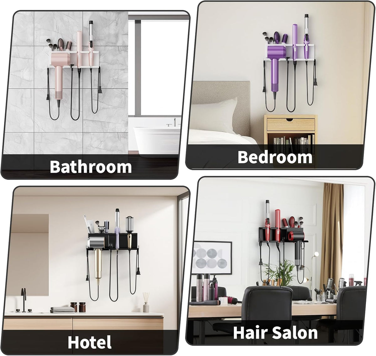 Hair Dryer Holder, Hair Tool Organizer Wall Mount, Adhesive or Drill, White | Blow Dryer Holder for Dryer Hook